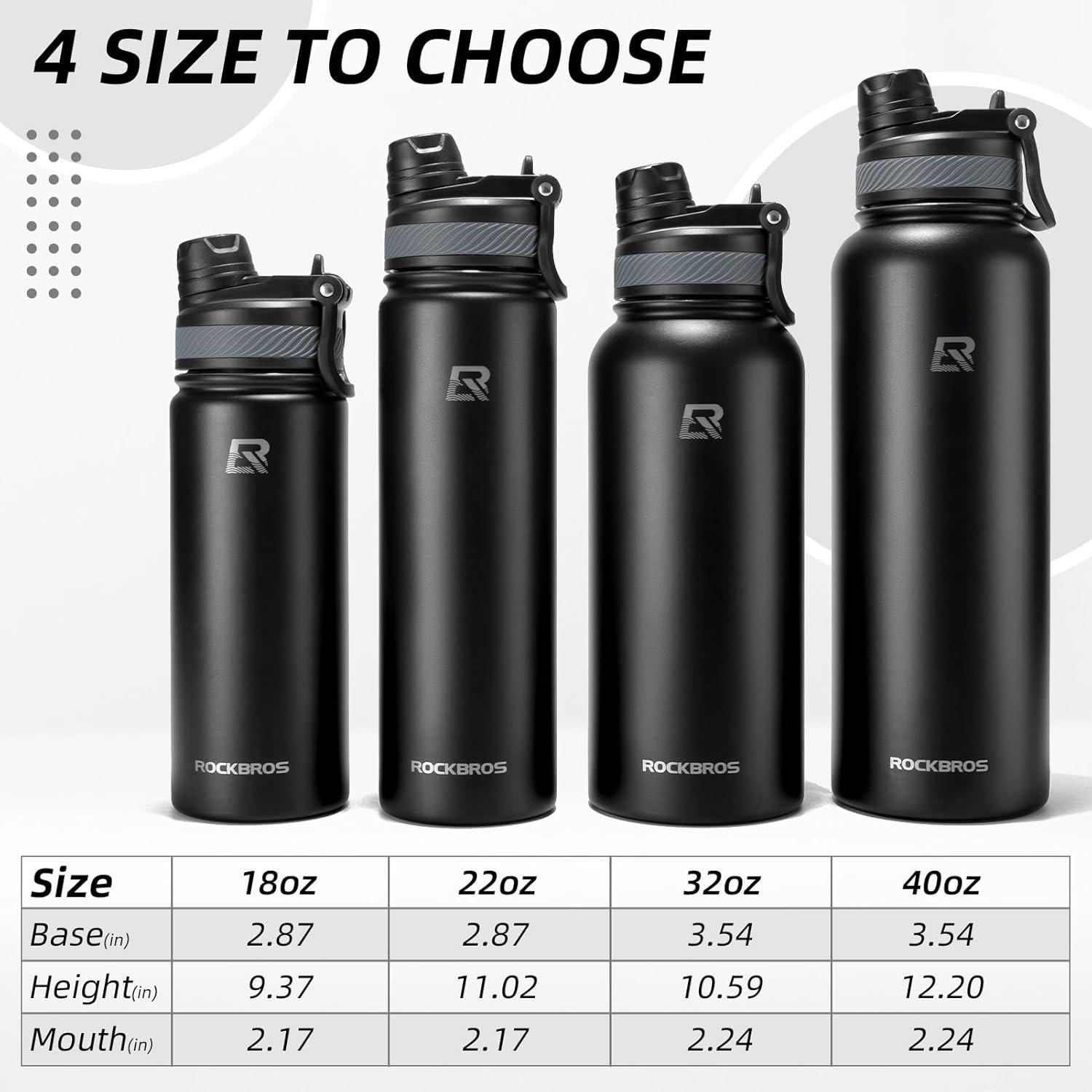 imageROCKBROS Insulated Water Bottle with Straw Stainless Steel Sports Water Cup Flask Leak Proof with Handle Keep Warm and Cold for Hiking Cycling Bike Travel School Sports GymBlack