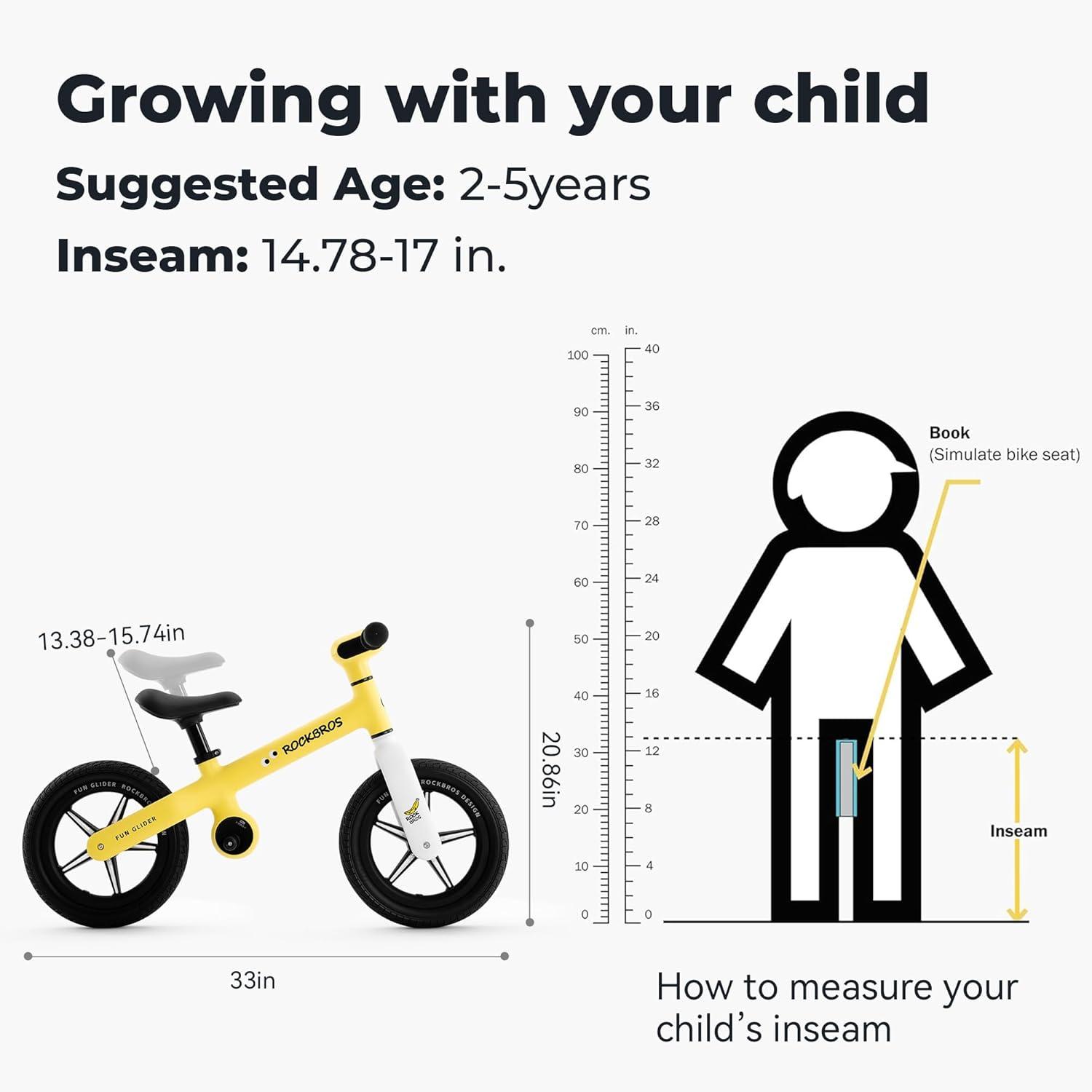 imageROCKBROS Kids Balance Bike No Pedal Toddler Toy for 25 Years Old 12 AntiSlip amp AutoGlow Wheels Lightweight 7 lbs Adjustable Seat 133157 Safe 360 Steering for Boys amp GirlsYellow