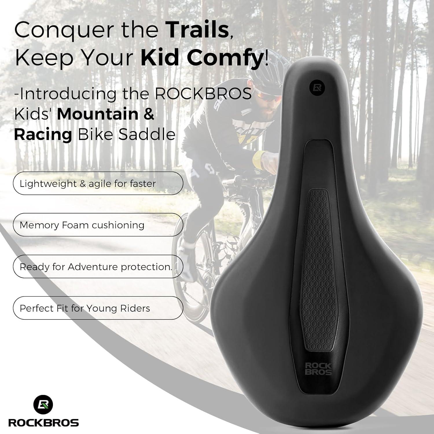imageROCKBROS Kids Bike Saddle Youth Replacement Bike Seat BMX Bicycle Seat with Ergonomic Design 3 Zone Concept Waterproof Enhance Young Little Riders Gifts for BMX MTB amp Road 16 to 24 No Clamp