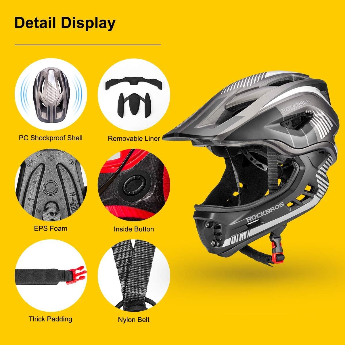 imageROCKBROS Kids Full Face Helmet Kids Bike Helmets Lightweight Toddler Mountain Bike Helmet Detachable for MTB BMX Skating Cycling Scooter Safety Bicycle Helmets for Youth Child Boys Girls Ages 316Black Titanium