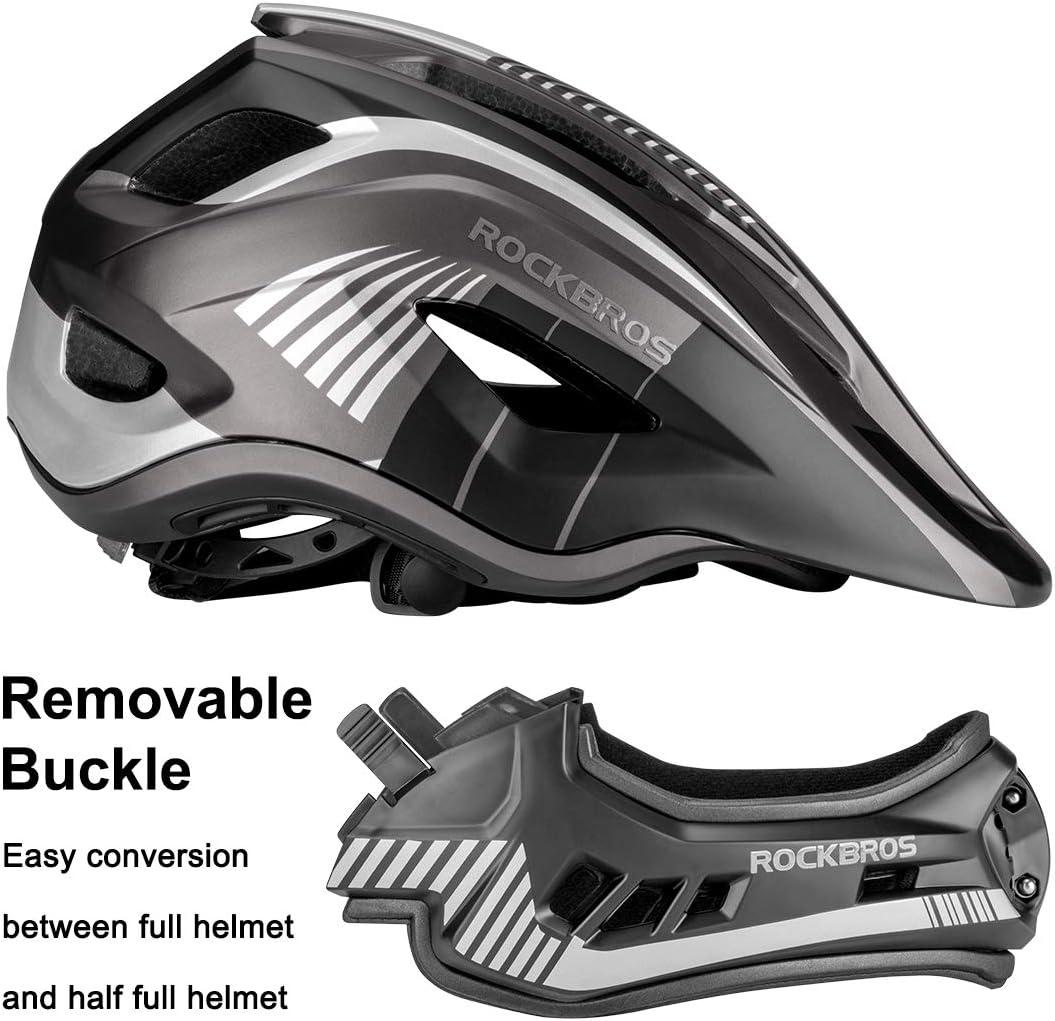 imageROCKBROS Kids Full Face Helmet Kids Bike Helmets Lightweight Toddler Mountain Bike Helmet Detachable for MTB BMX Skating Cycling Scooter Safety Bicycle Helmets for Youth Child Boys Girls Ages 316Black Titanium