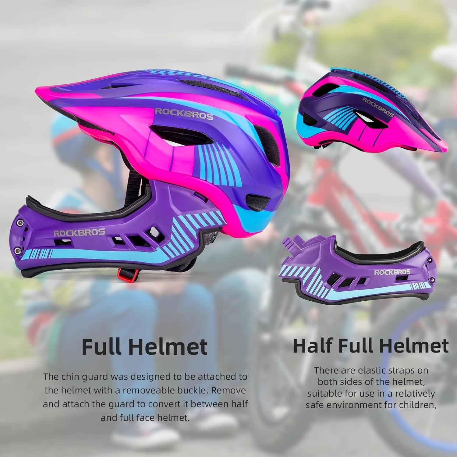 imageROCKBROS Kids Full Face Helmet Kids Bike Helmets Lightweight Toddler Mountain Bike Helmet Detachable for MTB BMX Skating Cycling Scooter Safety Bicycle Helmets for Youth Child Boys Girls Ages 316Purple