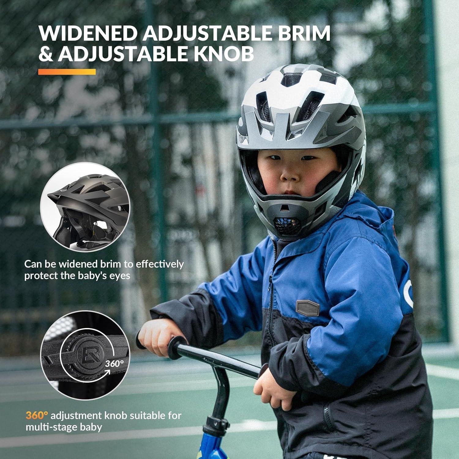 imageROCKBROS Kids Full Face Helmet Kids Bike Helmets Lightweight Toddler Mountain Bike Helmet Detachable for MTB BMX Skating Cycling Scooter Safety Bicycle Helmets for Youth Child Boys Girls Ages 316Silver Black White