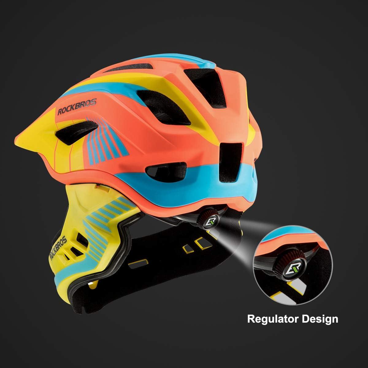 imageROCKBROS Kids Full Face Helmet Kids Bike Helmets Lightweight Toddler Mountain Bike Helmet Detachable for MTB BMX Skating Cycling Scooter Safety Bicycle Helmets for Youth Child Boys Girls Ages 316Orange Yellow