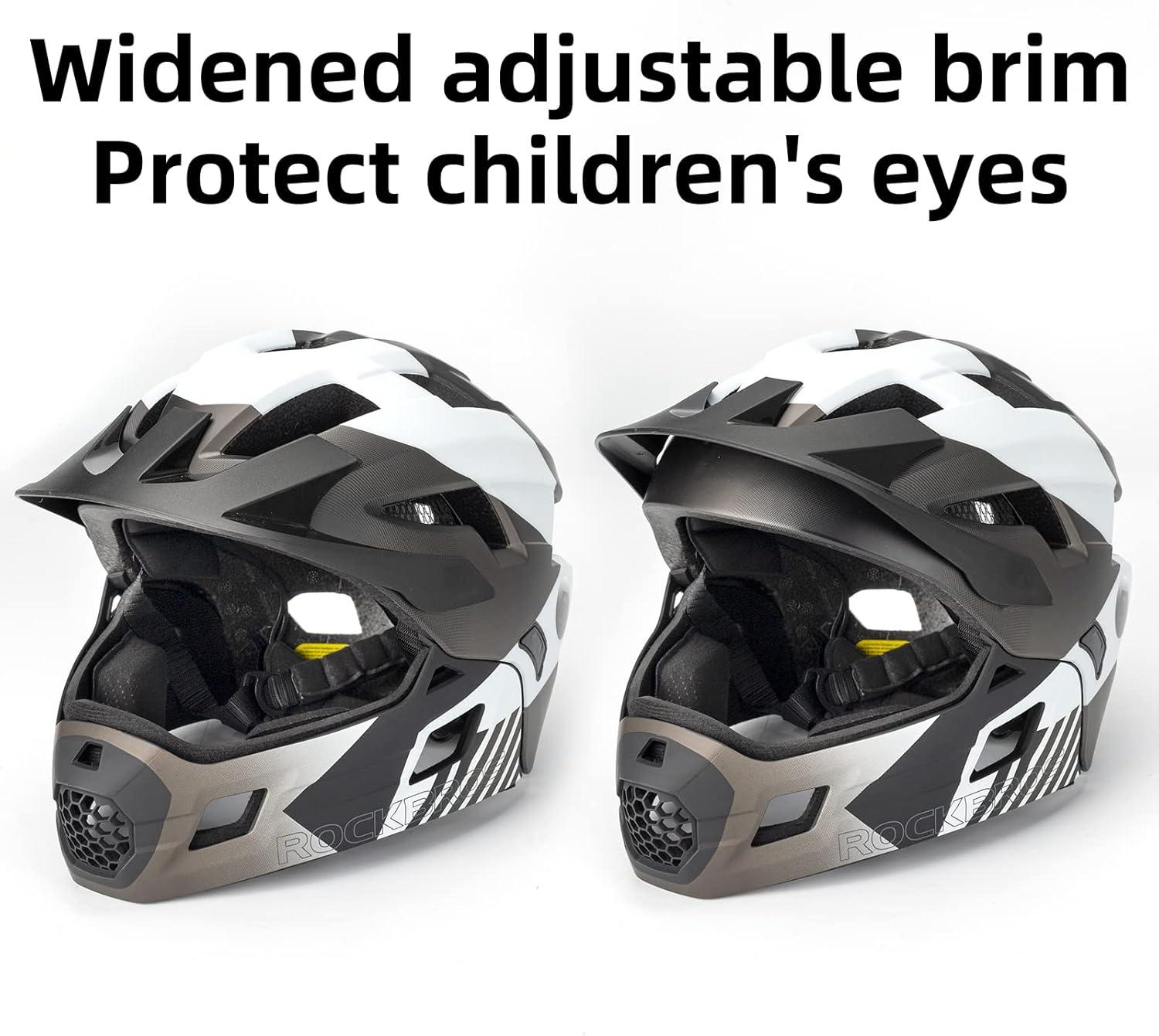imageROCKBROS Kids Full Face Helmet Kids Bike Helmets Lightweight Toddler Mountain Bike Helmet Detachable for MTB BMX Skating Cycling Scooter Safety Bicycle Helmets for Youth Child Boys Girls Ages 316Silver Black White