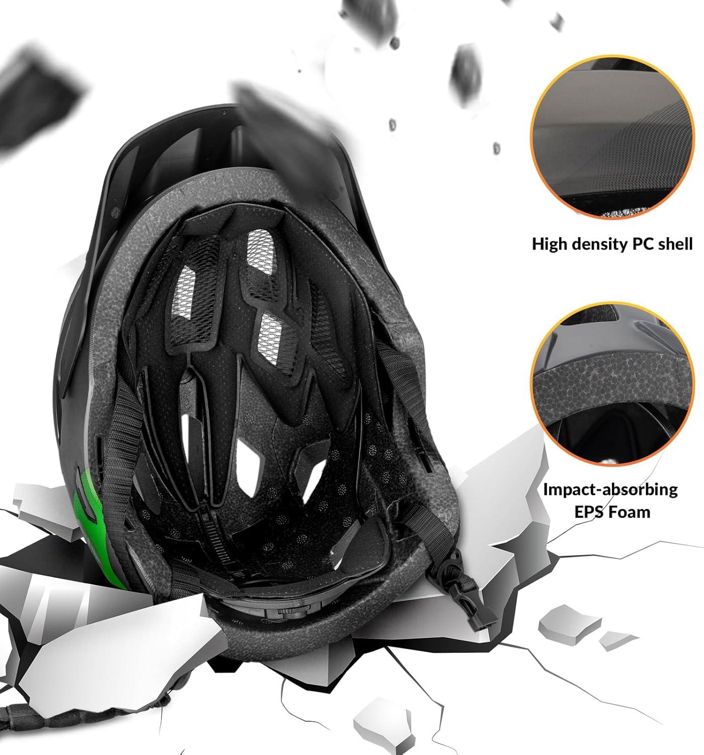 imageROCKBROS Kids Full Face Helmet Kids Bike Helmets Lightweight Toddler Mountain Bike Helmet Detachable for MTB BMX Skating Cycling Scooter Safety Bicycle Helmets for Youth Child Boys Girls Ages 316Green Silver Black