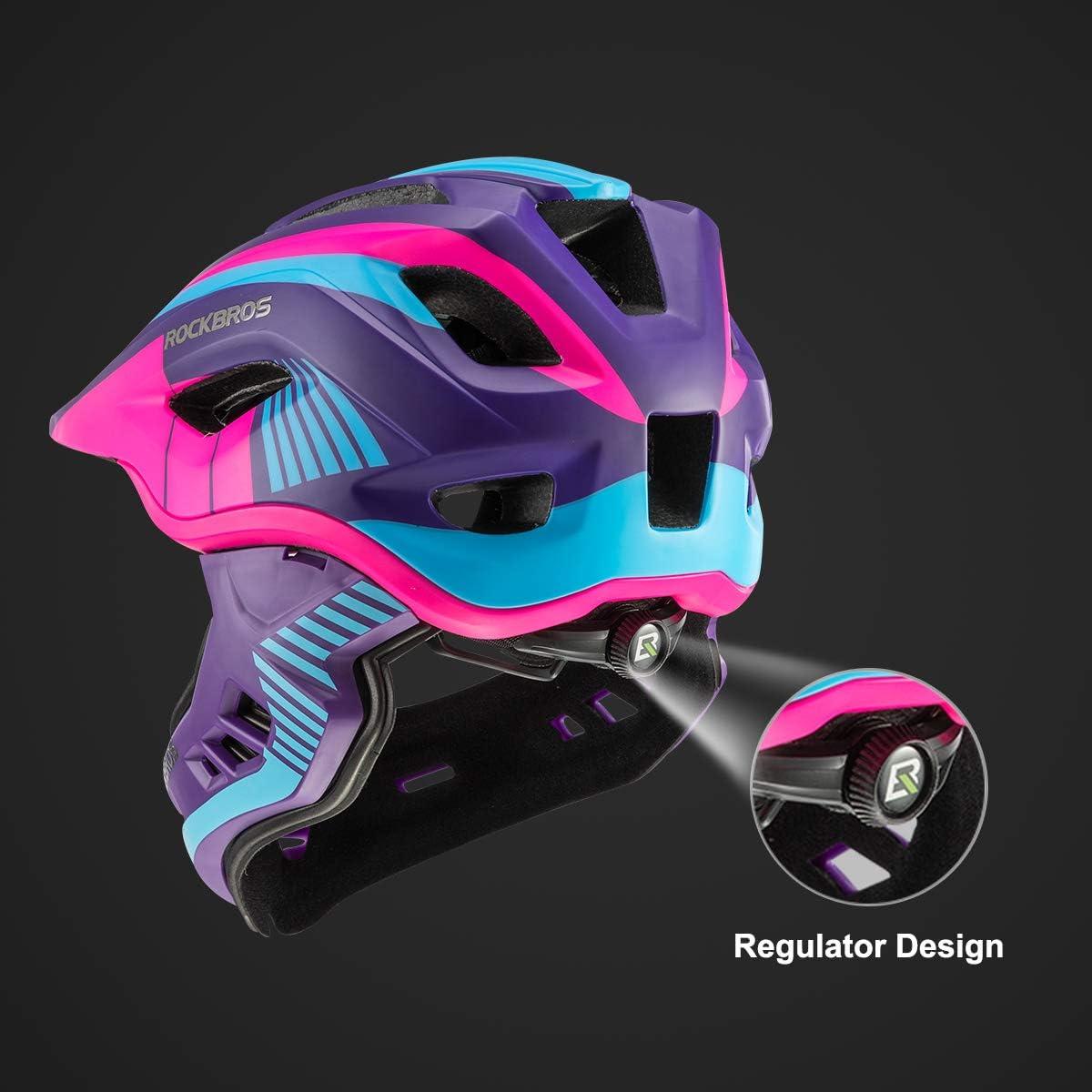 imageROCKBROS Kids Full Face Helmet Kids Bike Helmets Lightweight Toddler Mountain Bike Helmet Detachable for MTB BMX Skating Cycling Scooter Safety Bicycle Helmets for Youth Child Boys Girls Ages 316Purple