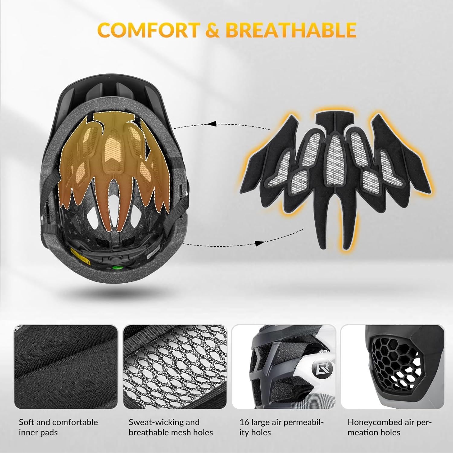 imageROCKBROS Kids Full Face Helmet Kids Bike Helmets Lightweight Toddler Mountain Bike Helmet Detachable for MTB BMX Skating Cycling Scooter Safety Bicycle Helmets for Youth Child Boys Girls Ages 316Silver Black White