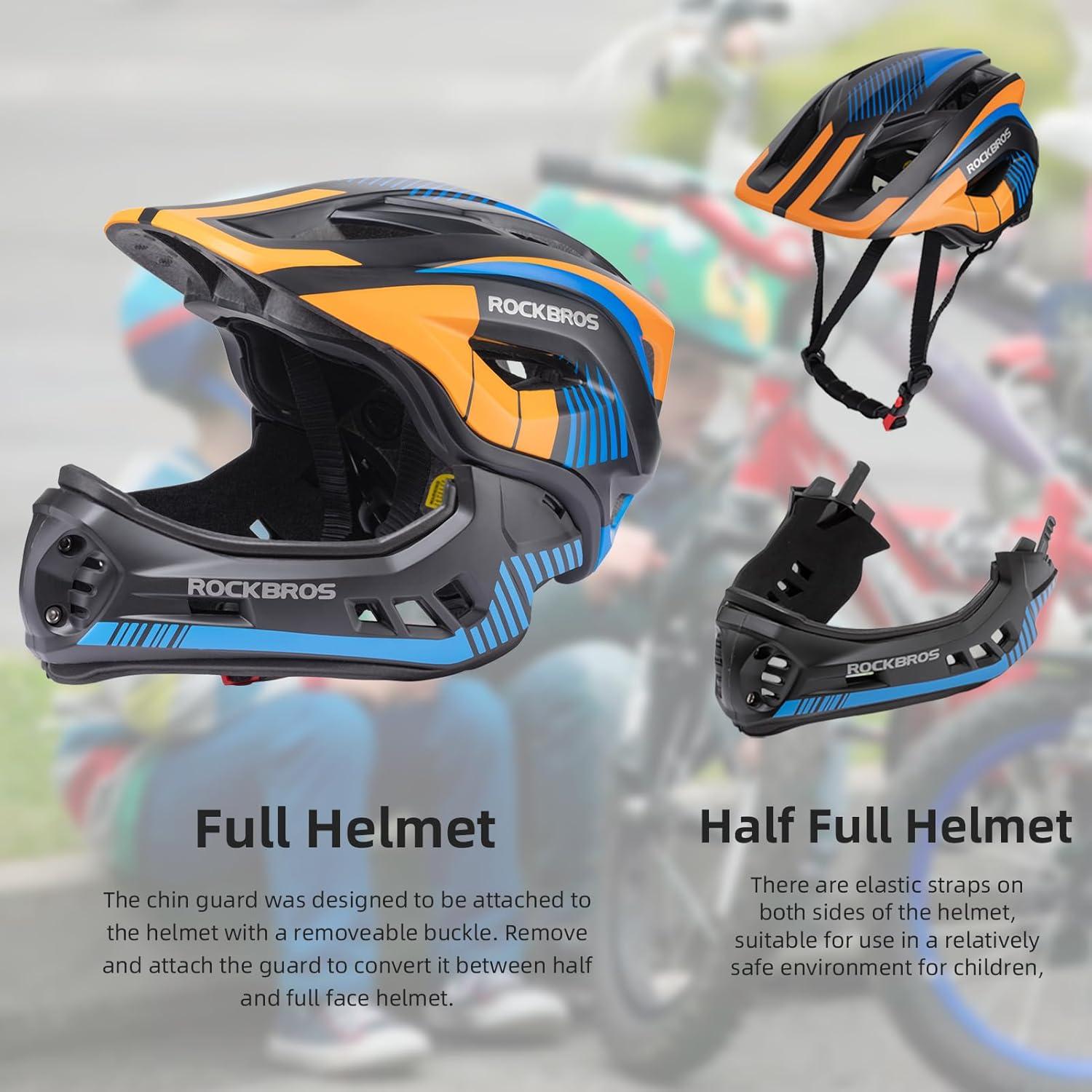 imageROCKBROS Kids Full Face Helmet Kids Bike Helmets Lightweight Toddler Mountain Bike Helmet Detachable for MTB BMX Skating Cycling Scooter Safety Bicycle Helmets for Youth Child Boys Girls Ages 316Black Orange