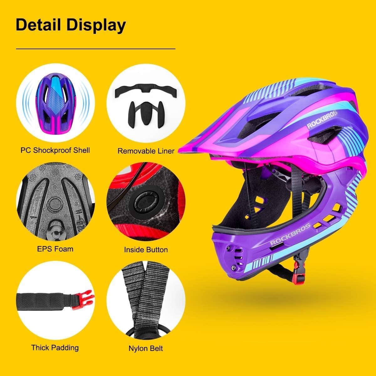 imageROCKBROS Kids Full Face Helmet Kids Bike Helmets Lightweight Toddler Mountain Bike Helmet Detachable for MTB BMX Skating Cycling Scooter Safety Bicycle Helmets for Youth Child Boys Girls Ages 316Purple