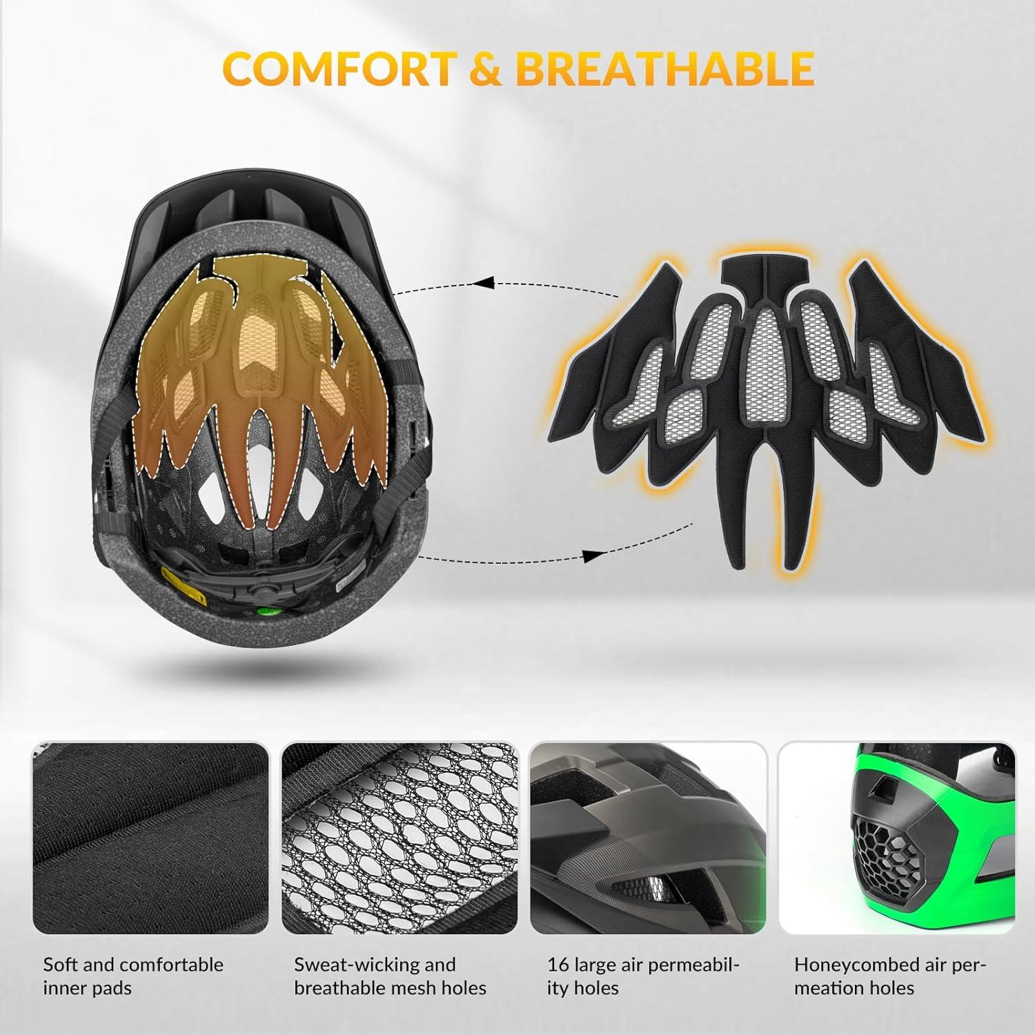 imageROCKBROS Kids Full Face Helmet Kids Bike Helmets Lightweight Toddler Mountain Bike Helmet Detachable for MTB BMX Skating Cycling Scooter Safety Bicycle Helmets for Youth Child Boys Girls Ages 316Green Silver Black