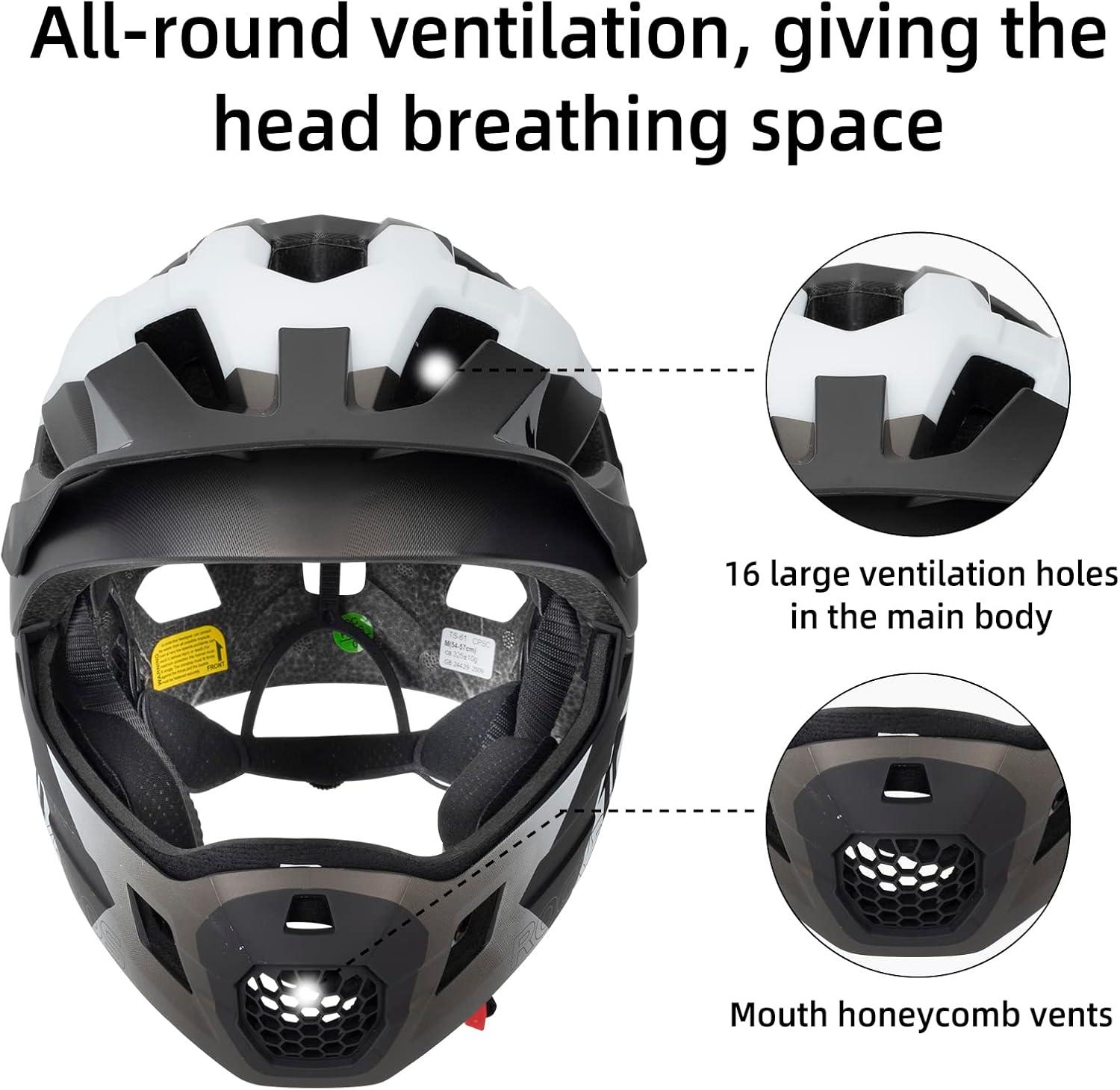 imageROCKBROS Kids Full Face Helmet Kids Bike Helmets Lightweight Toddler Mountain Bike Helmet Detachable for MTB BMX Skating Cycling Scooter Safety Bicycle Helmets for Youth Child Boys Girls Ages 316Silver Black White