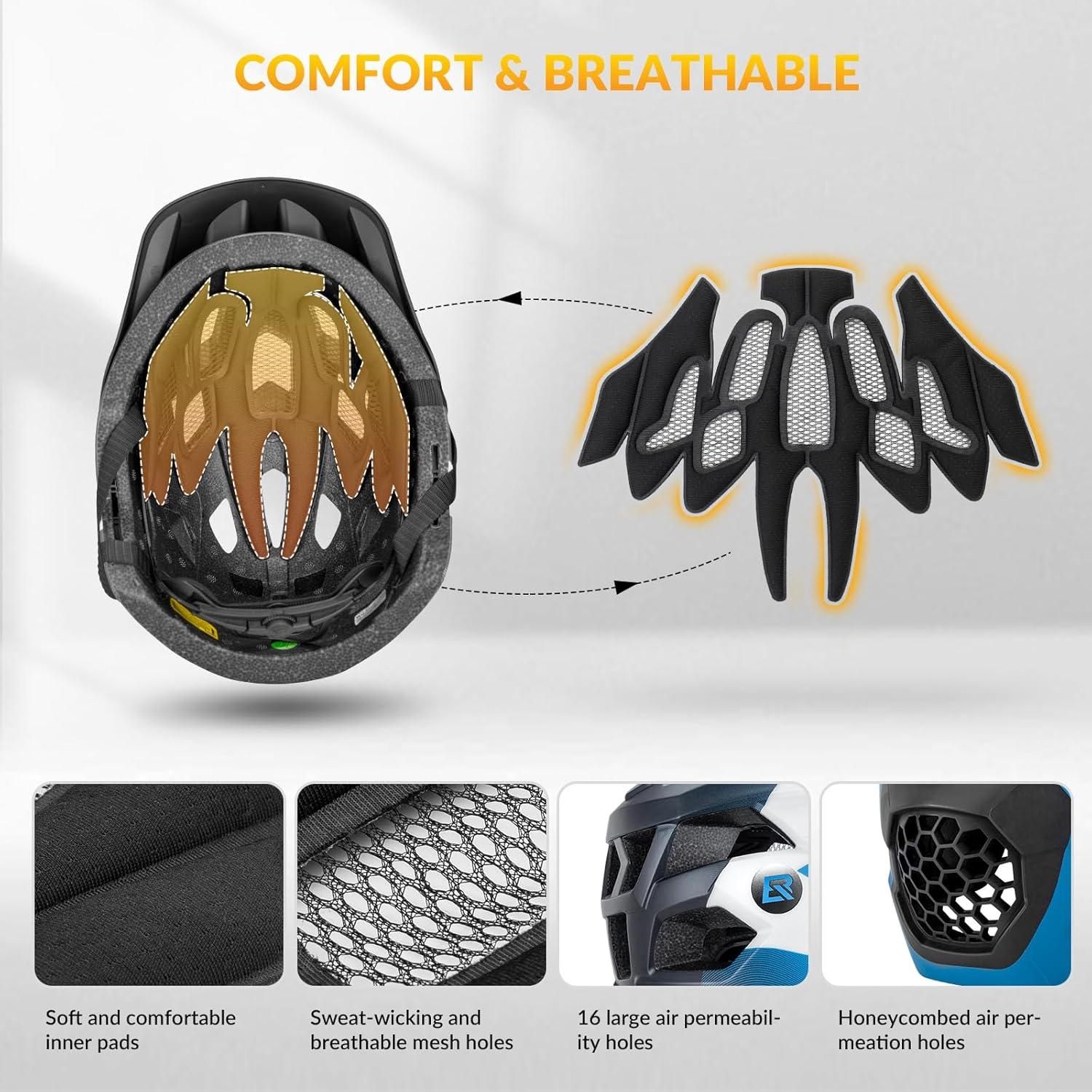 imageROCKBROS Kids Full Face Helmet Kids Bike Helmets Lightweight Toddler Mountain Bike Helmet Detachable for MTB BMX Skating Cycling Scooter Safety Bicycle Helmets for Youth Child Boys Girls Ages 316Blue White Black