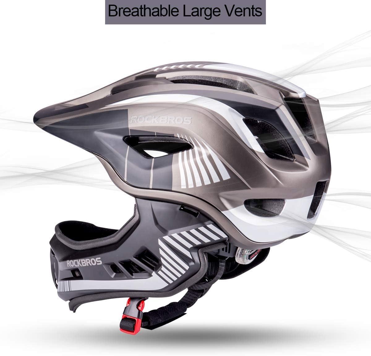 imageROCKBROS Kids Full Face Helmet Kids Bike Helmets Lightweight Toddler Mountain Bike Helmet Detachable for MTB BMX Skating Cycling Scooter Safety Bicycle Helmets for Youth Child Boys Girls Ages 316Black Titanium