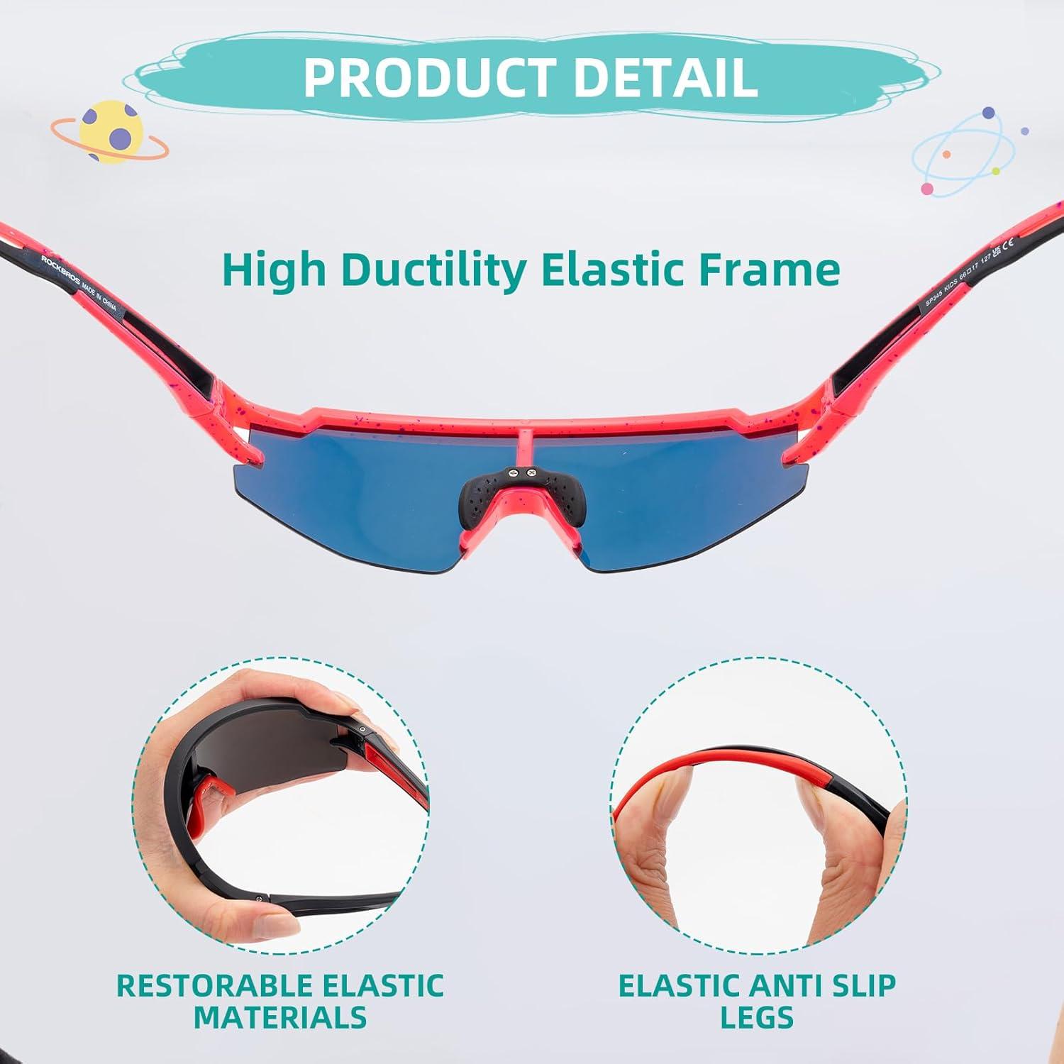 imageROCKBROS Kids Sunglasses Polarized Youth Baseball Sunglasses Cycling Glasses UV400 Sports Glasses for Boys Girls Age 814Black Red