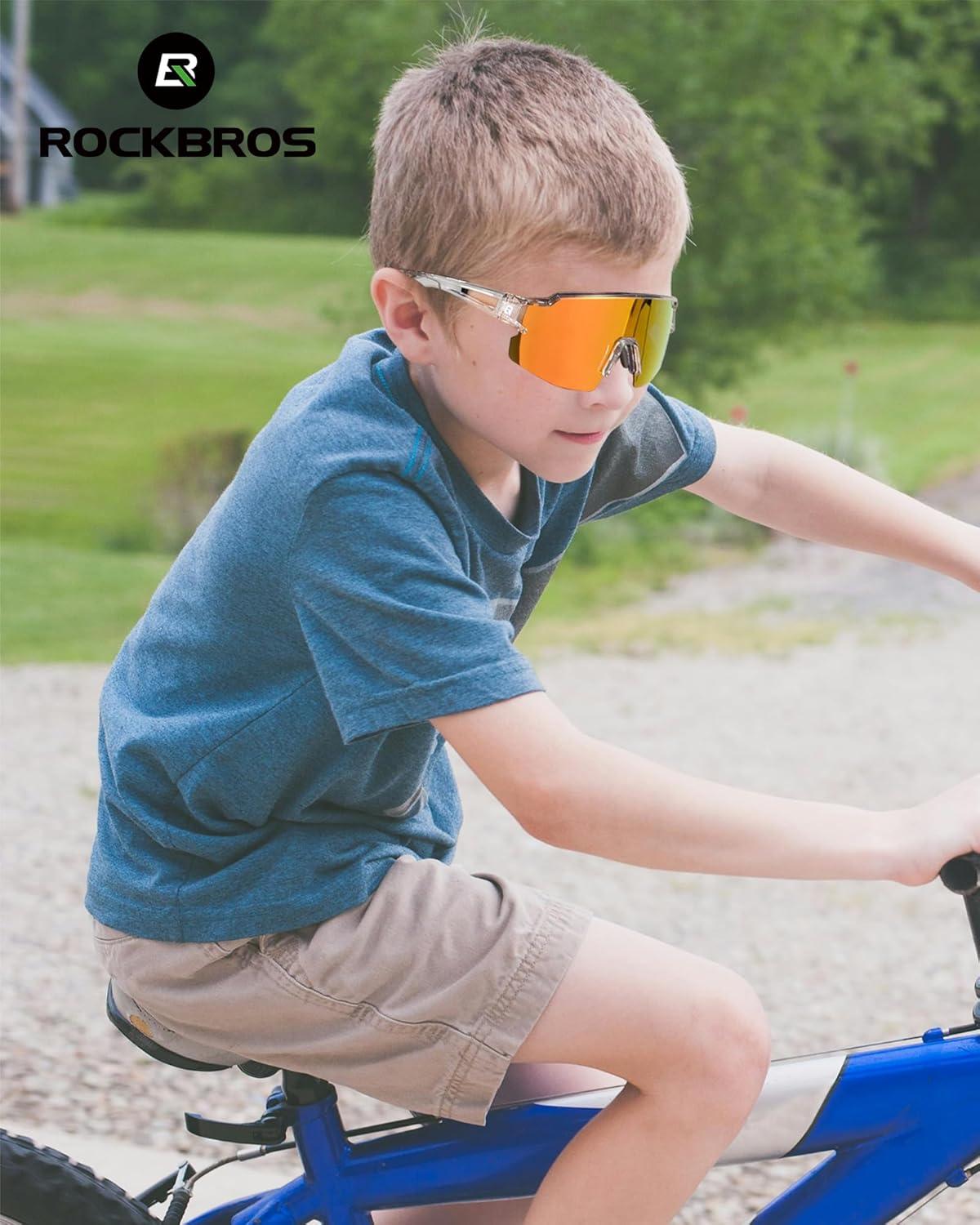 imageROCKBROS Kids Sunglasses Polarized Youth Baseball Sunglasses Cycling Glasses UV400 Sports Glasses for Boys Girls Age 814Grey Red
