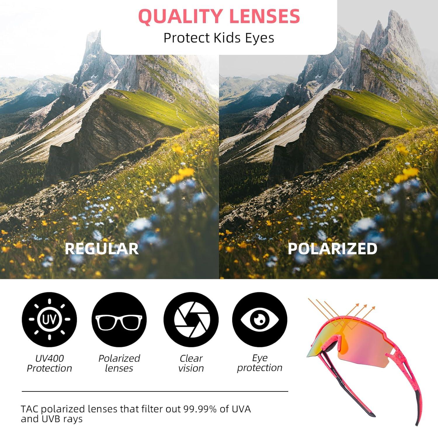 imageROCKBROS Kids Sunglasses Polarized Youth Baseball Sunglasses Cycling Glasses UV400 Sports Glasses for Boys Girls Age 814Pink
