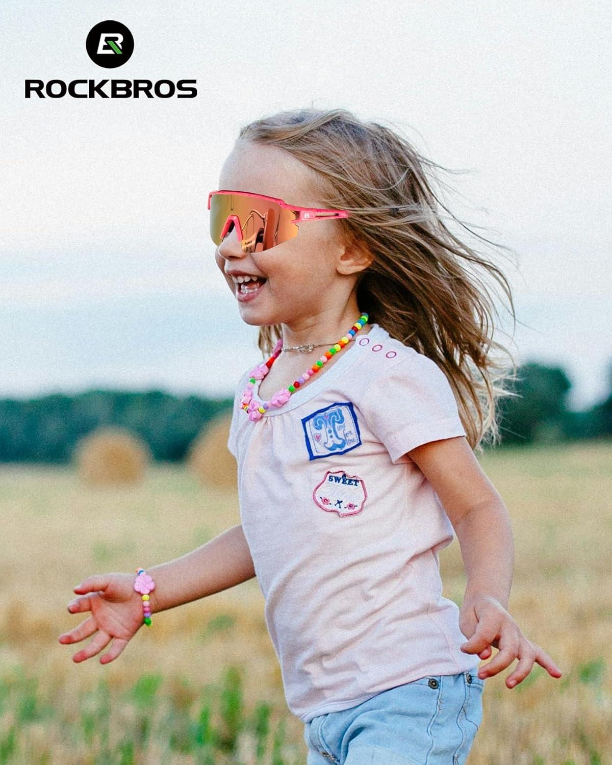 imageROCKBROS Kids Sunglasses Polarized Youth Baseball Sunglasses Cycling Glasses UV400 Sports Glasses for Boys Girls Age 814Pink