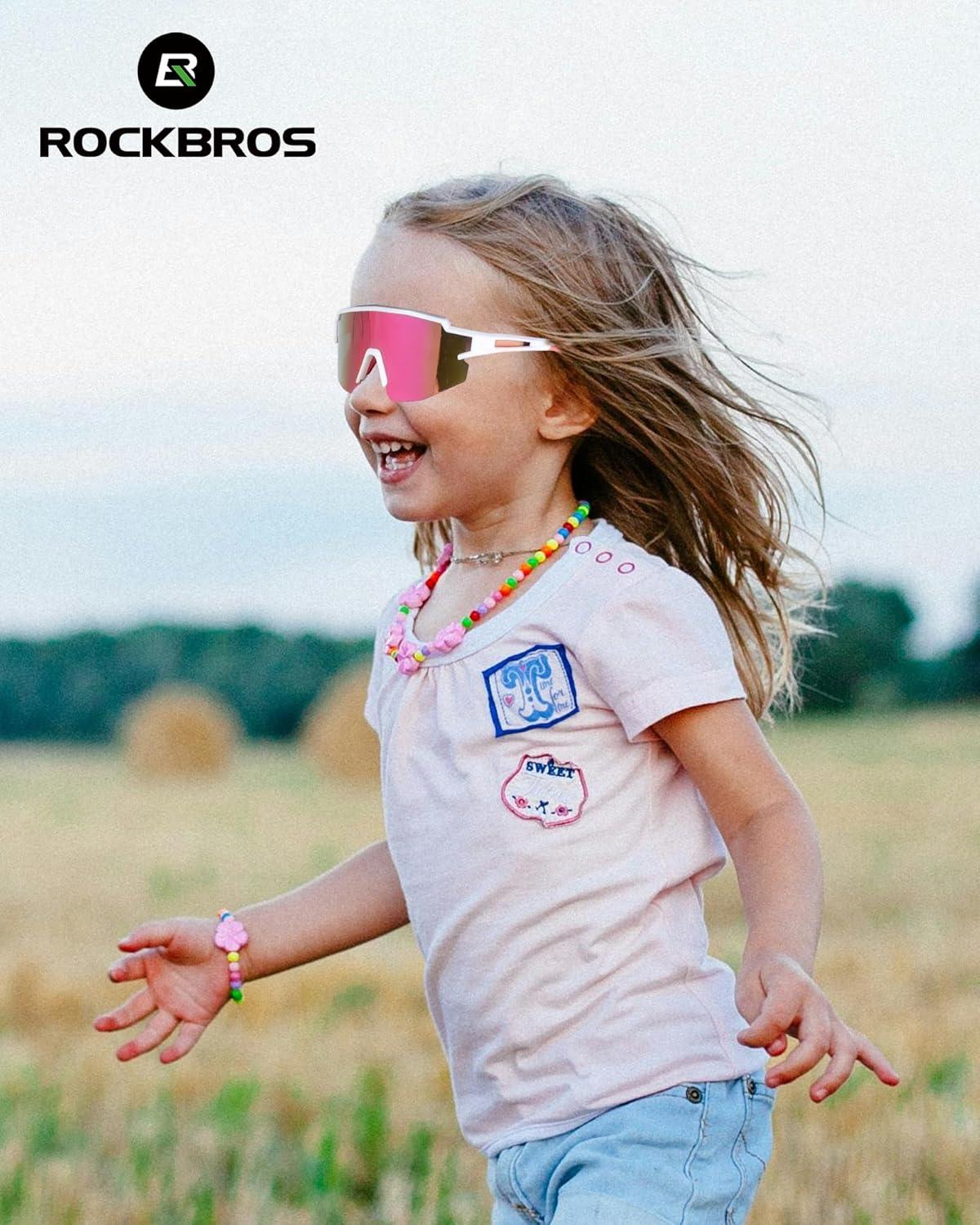 imageROCKBROS Kids Sunglasses Polarized Youth Baseball Sunglasses Cycling Glasses UV400 Sports Glasses for Boys Girls Age 814White Pink