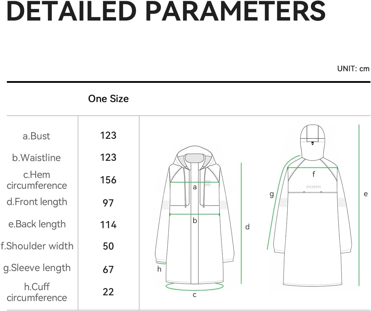 imageROCKBROS Long Raincoat Safety Poncho Jacket with Double QuickRelease Zippers Mesh Lining Windbreaker for Outdoor ActivitiesGrey