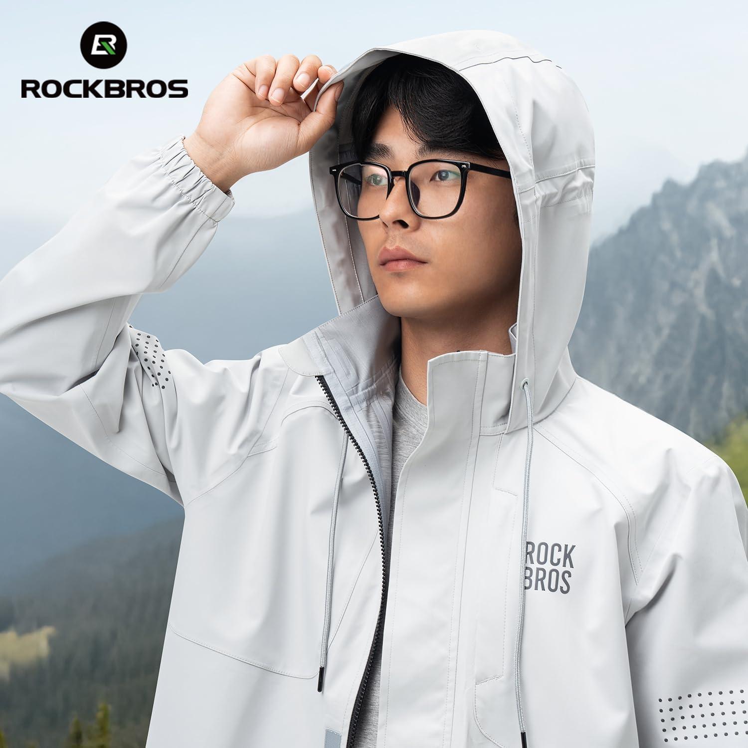 imageROCKBROS Long Raincoat Safety Poncho Jacket with Double QuickRelease Zippers Mesh Lining Windbreaker for Outdoor ActivitiesGrey