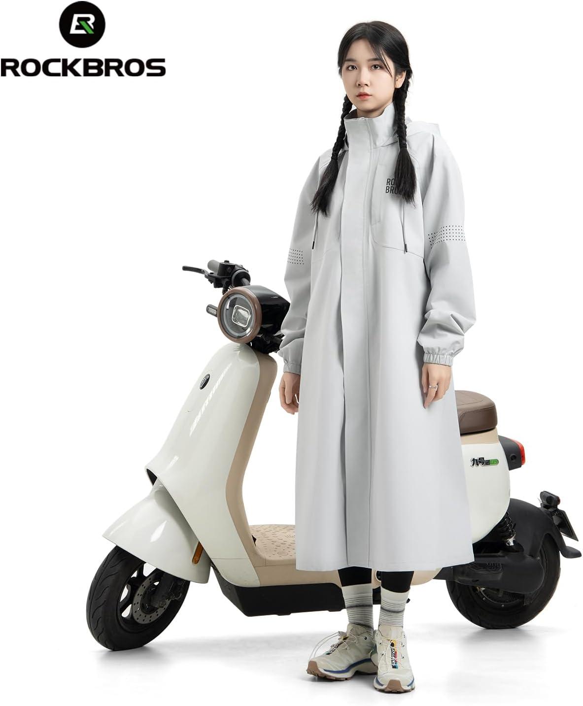 imageROCKBROS Long Raincoat Safety Poncho Jacket with Double QuickRelease Zippers Mesh Lining Windbreaker for Outdoor ActivitiesGrey