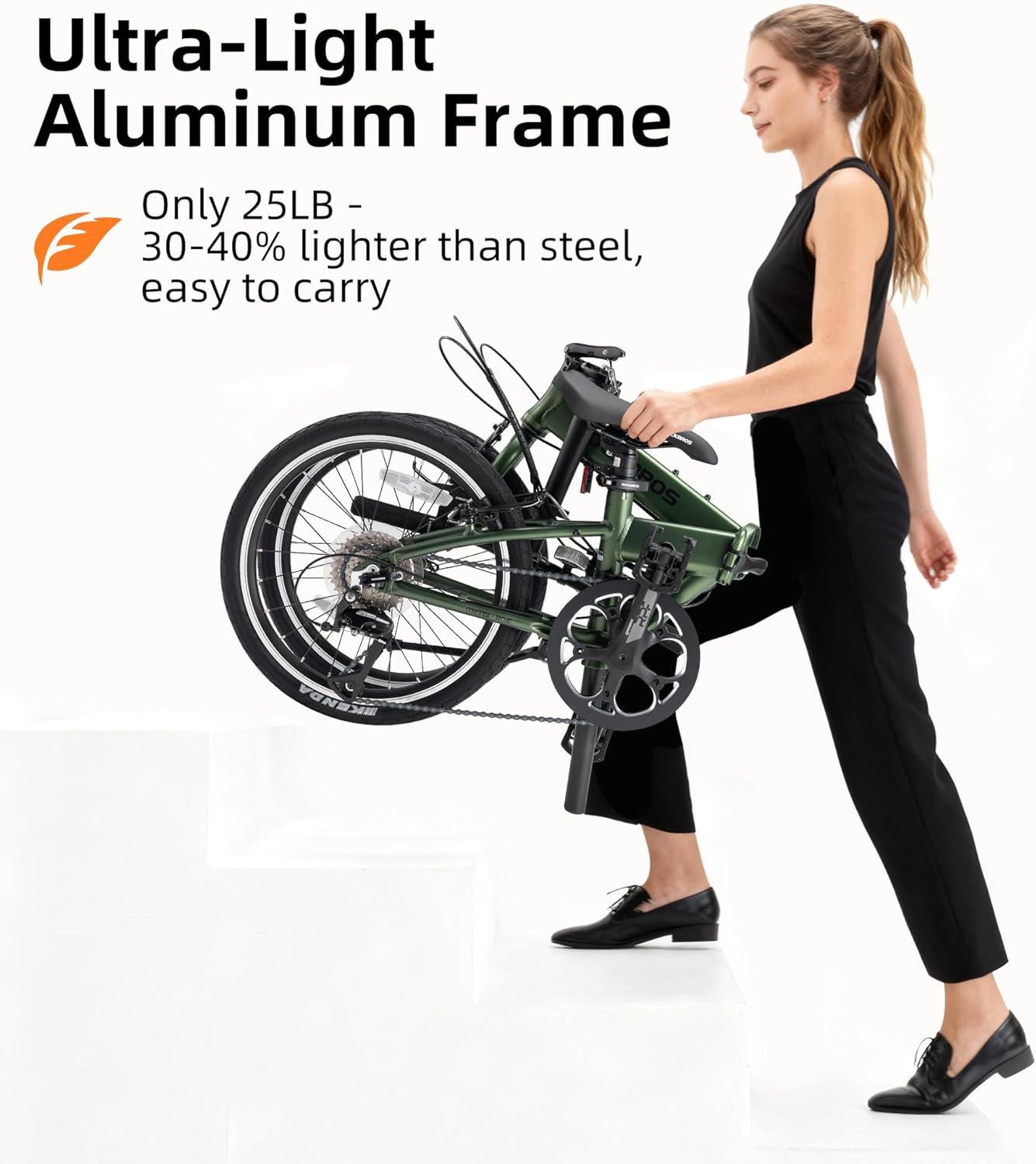 imageROCKBROS MBS 20Inch Folding Bike 25 lb Portable Lightweight Aluminum Frame Shimano 8Speed VBrakes Adjustable Foldable Commuter Bike for Adults amp Womensilver