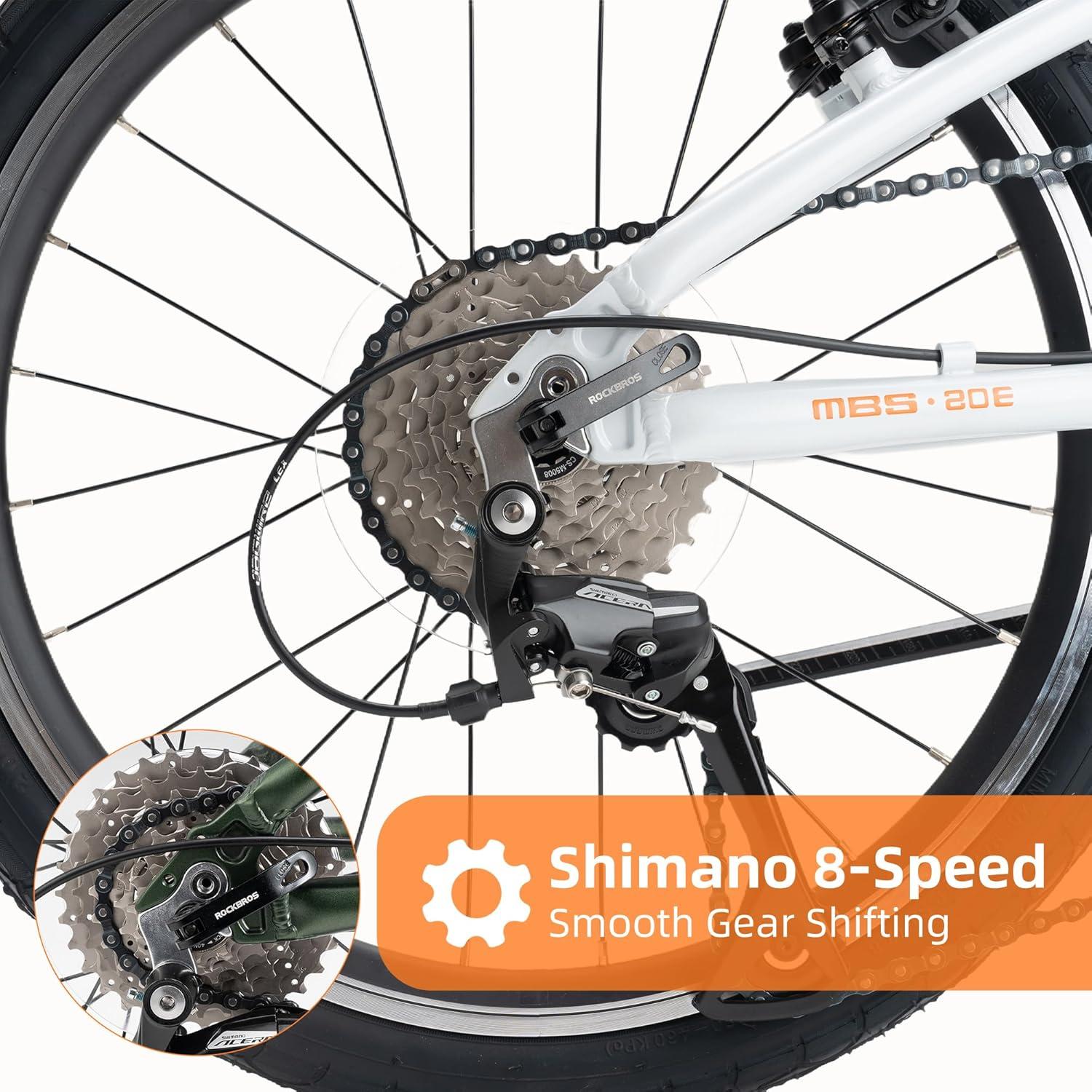 imageROCKBROS MBS 20Inch Folding Bike 25 lb Portable Lightweight Aluminum Frame Shimano 8Speed VBrakes Adjustable Foldable Commuter Bike for Adults amp Womensilver