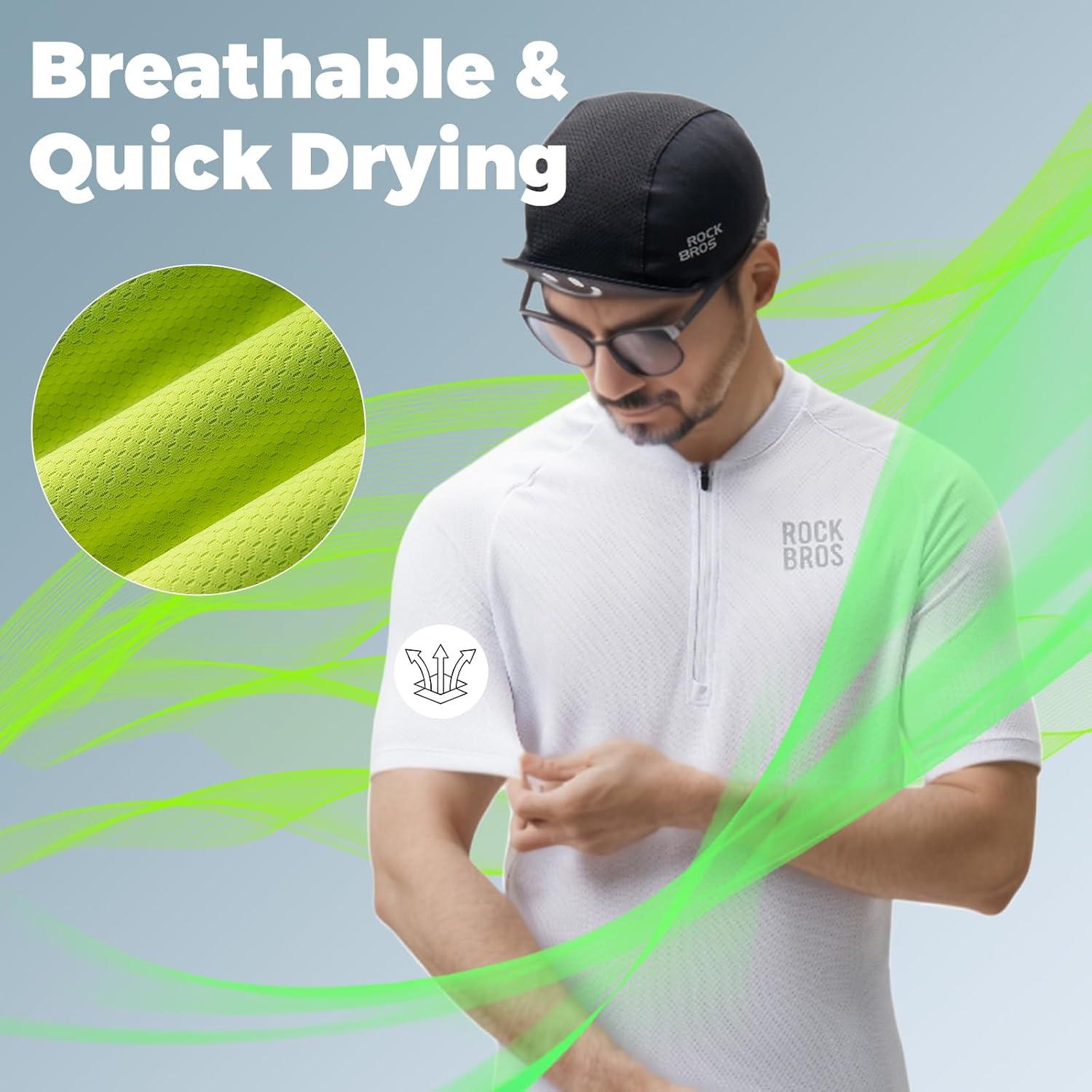imageROCKBROS Mens Cycling Jersey Short Sleeve Road Bike Shirt with 3 Rear Pockets Breathable Quick Dry Bicycle ShirtWhite