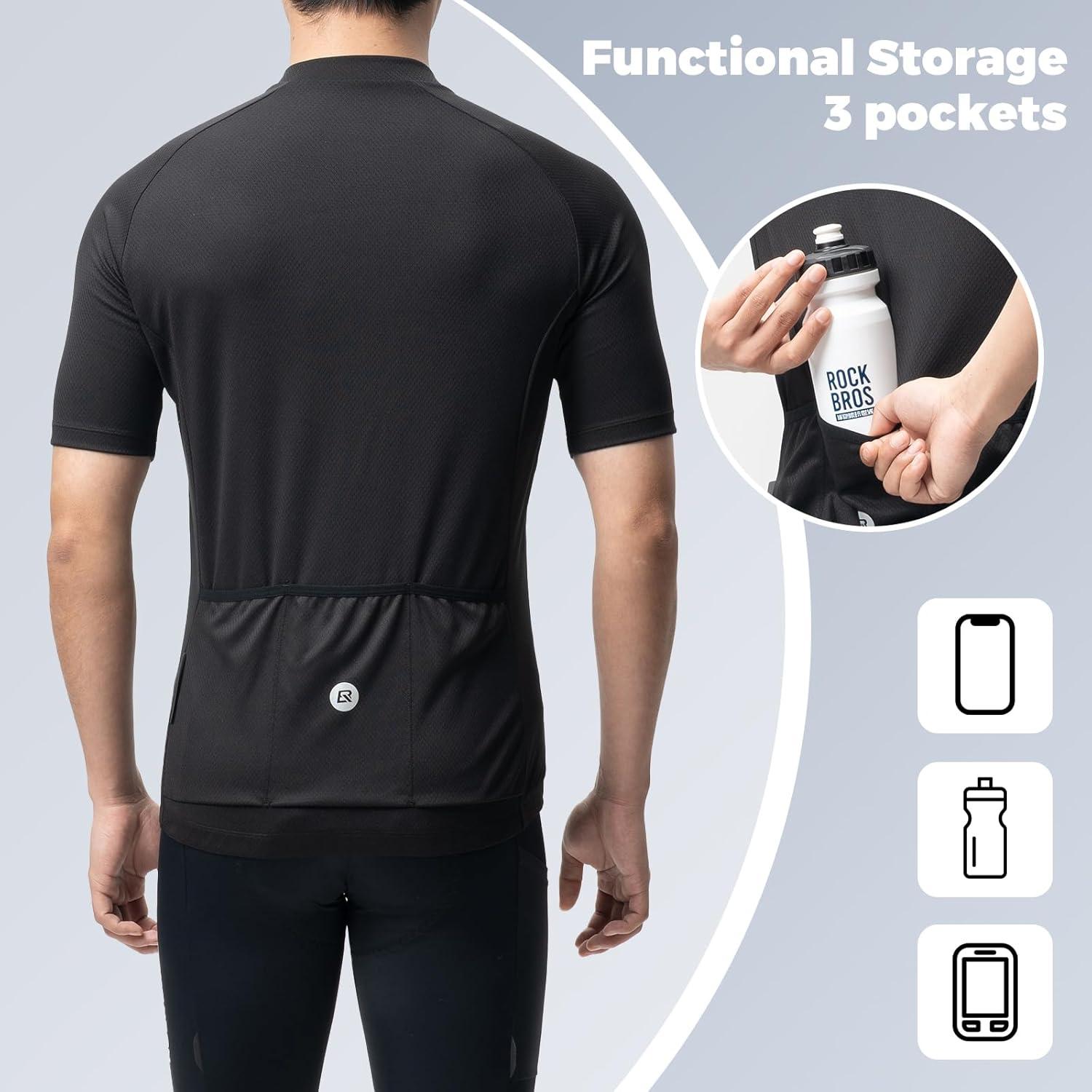imageROCKBROS Mens Cycling Jersey Short Sleeve Road Bike Shirt with 3 Rear Pockets Breathable Quick Dry Bicycle ShirtYellow