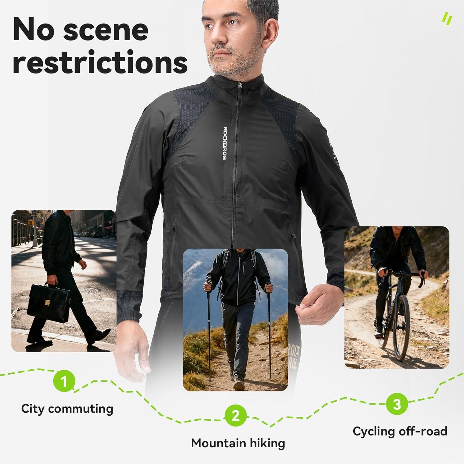 imageROCKBROS Mens Cycling Rain Jacket Waterproof Running Bike Windbreaker Lightweight Jacket for Outdoor Sports