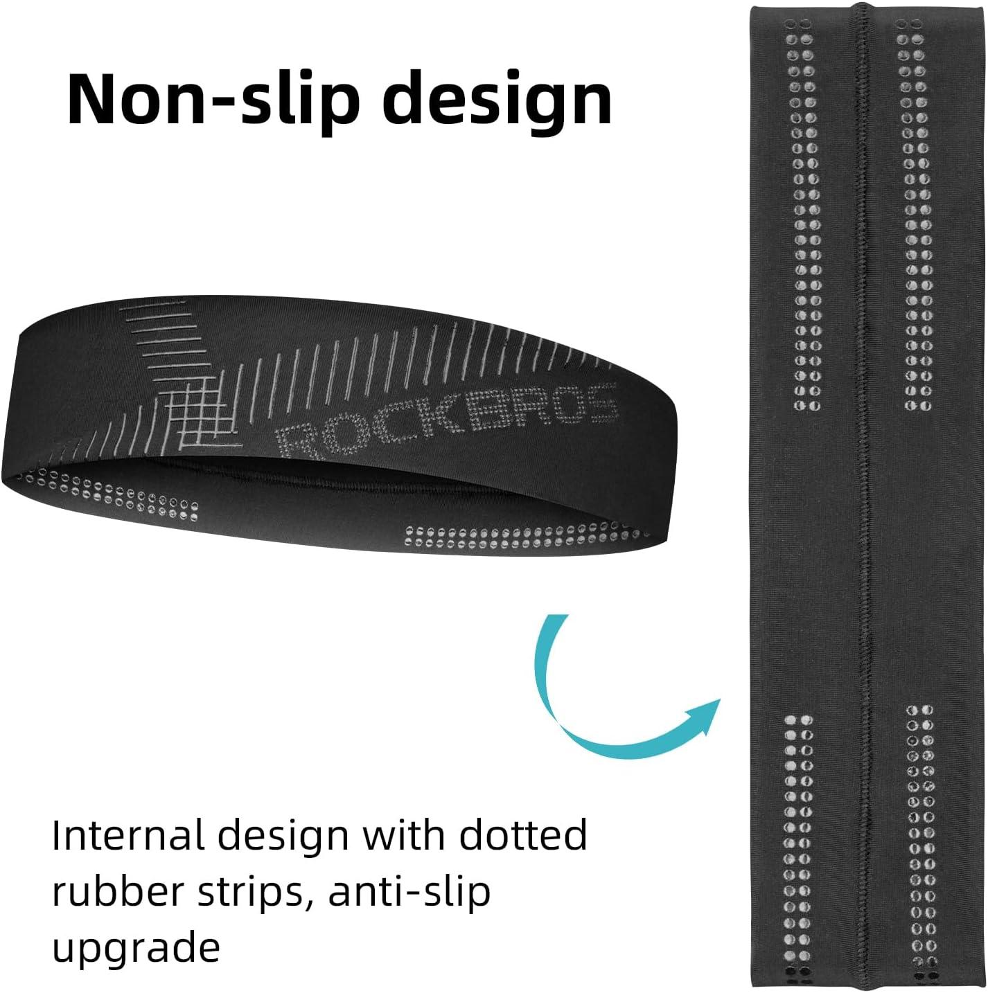 imageROCKBROS Mens Headband Running Elastic NonSlip Sweat Bands Soft Fabric Head Bands for Women Yoga Workout Basketballblack 2pack