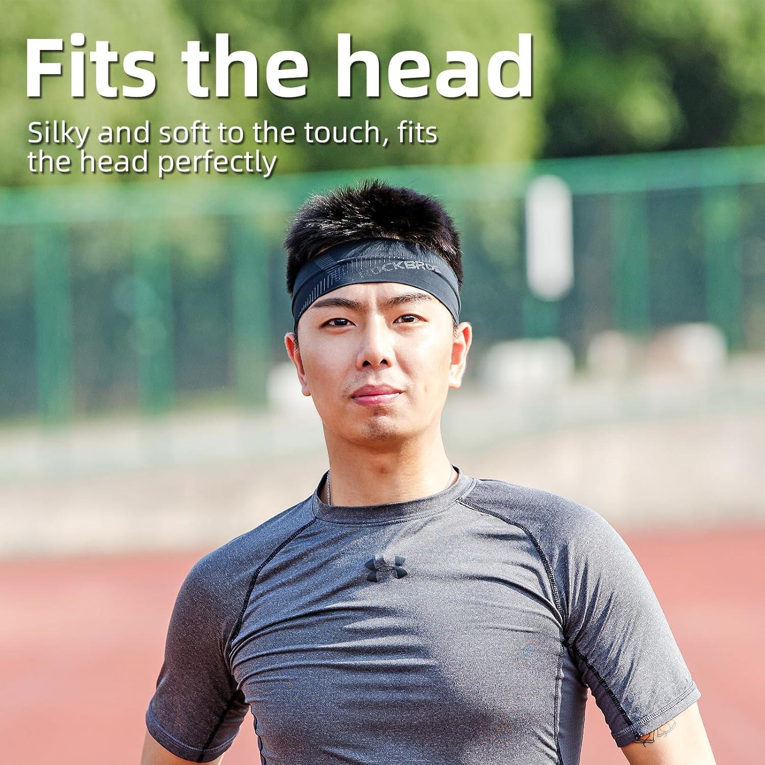 imageROCKBROS Mens Headband Running Elastic NonSlip Sweat Bands Soft Fabric Head Bands for Women Yoga Workout Basketballblack 2pack