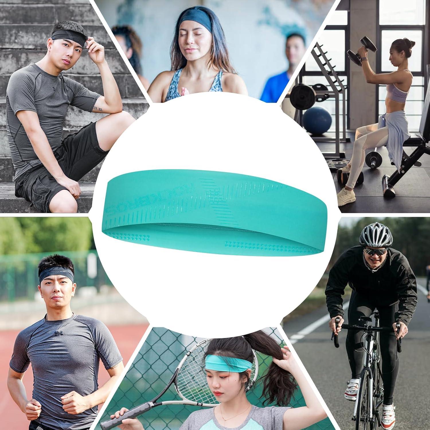 imageROCKBROS Mens Headband Running Elastic NonSlip Sweat Bands Soft Fabric Head Bands for Women Yoga Workout Basketballblue 2pack