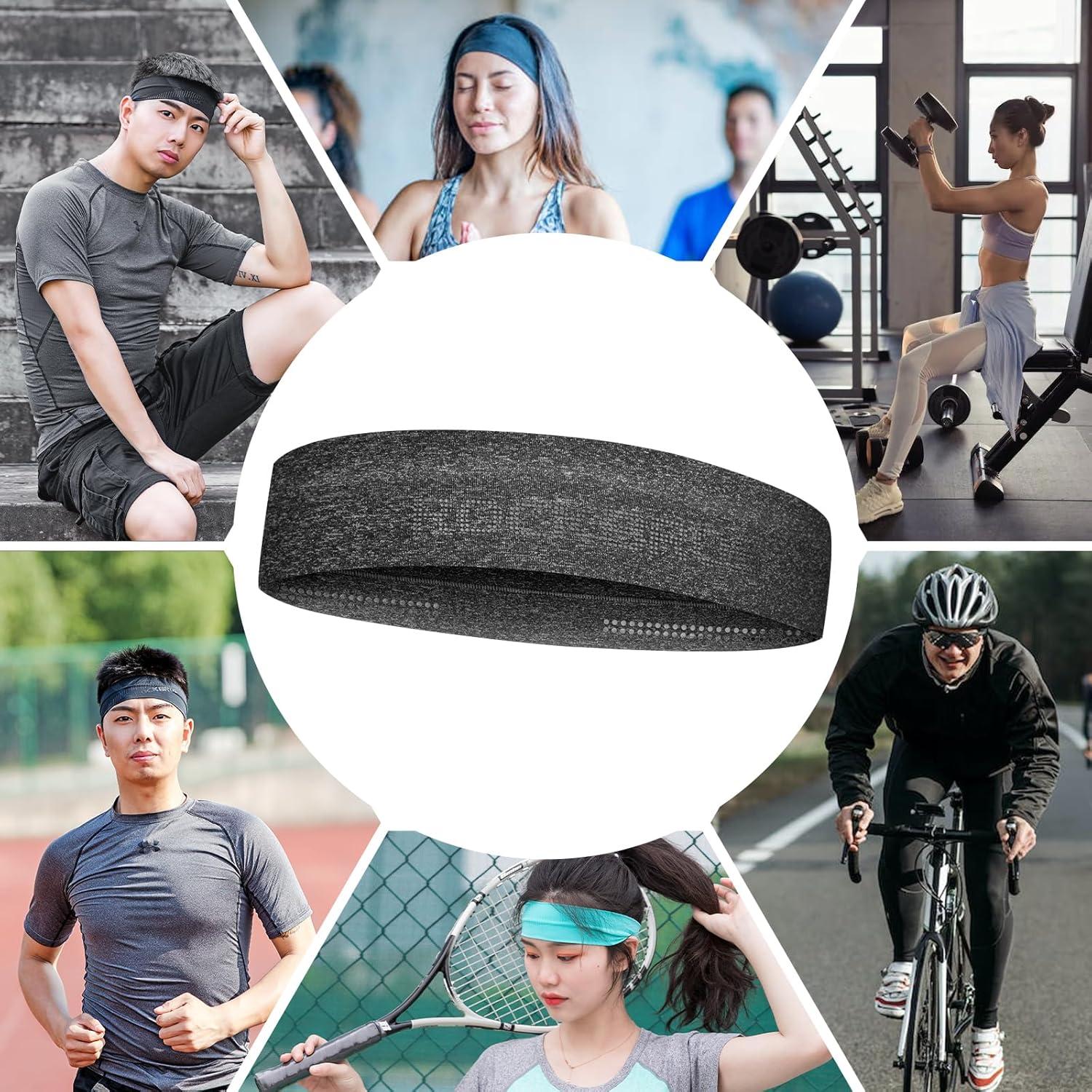 imageROCKBROS Mens Headband Running Elastic NonSlip Sweat Bands Soft Fabric Head Bands for Women Yoga Workout Basketballgrey 2pack