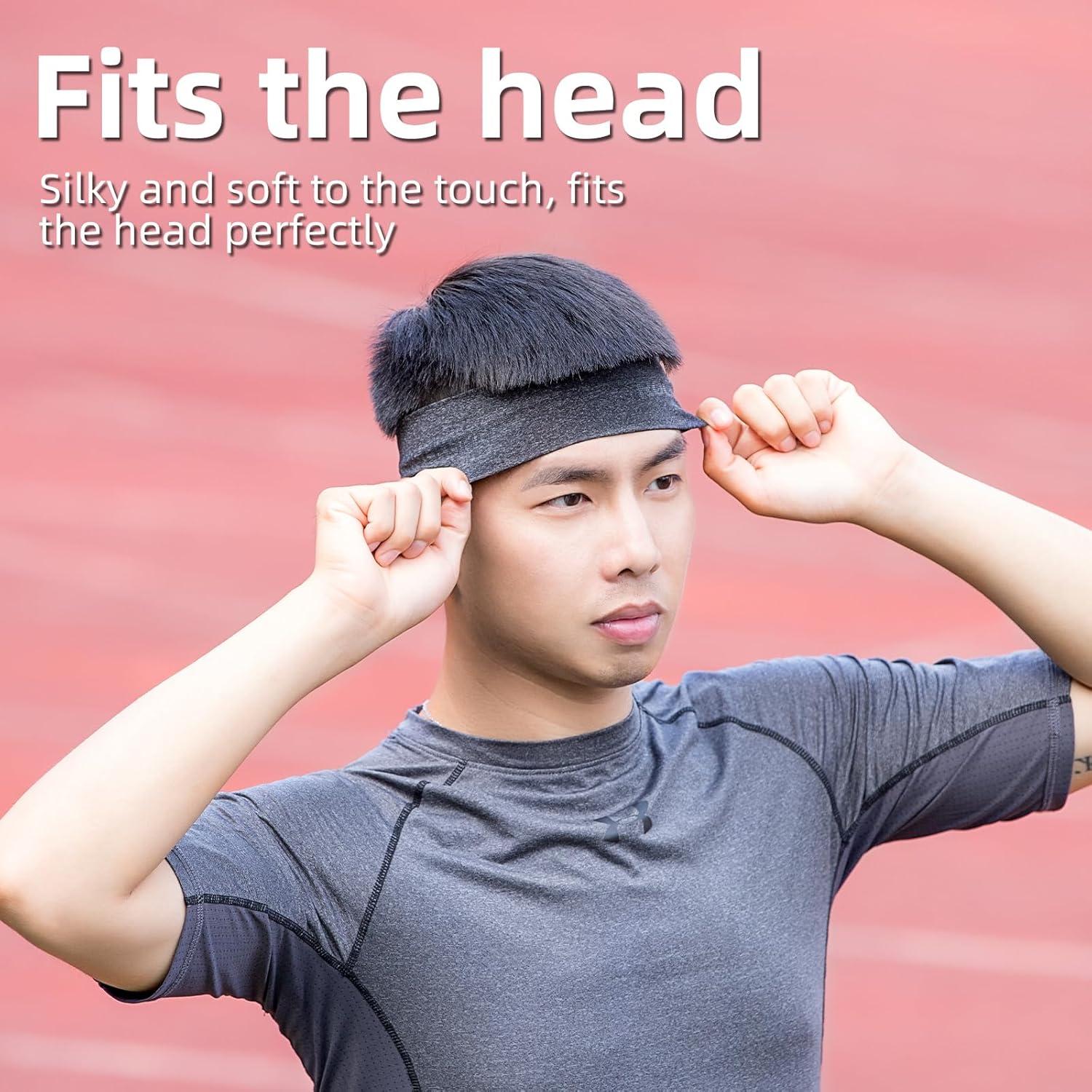 imageROCKBROS Mens Headband Running Elastic NonSlip Sweat Bands Soft Fabric Head Bands for Women Yoga Workout Basketballgrey 2pack
