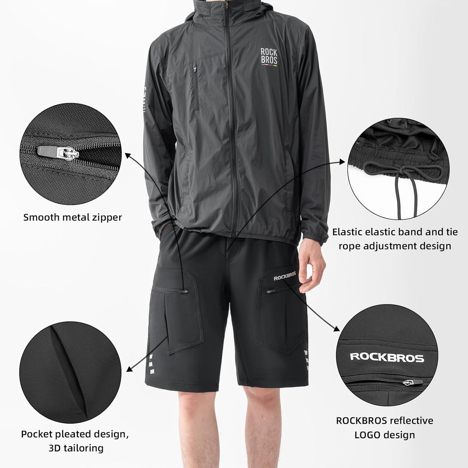 imageROCKBROS Mens MTB Shorts Detachable 4D Pad Reflective MultiPocket Loose Fit