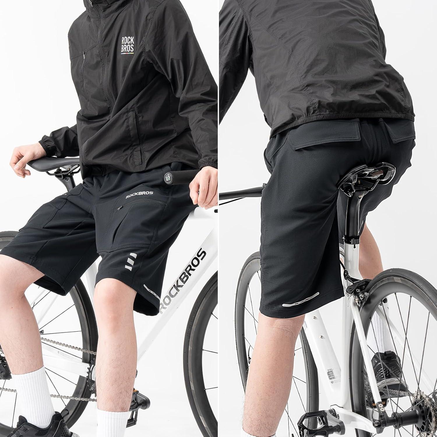 imageROCKBROS Mens MTB Shorts Detachable 4D Pad Reflective MultiPocket Loose Fit