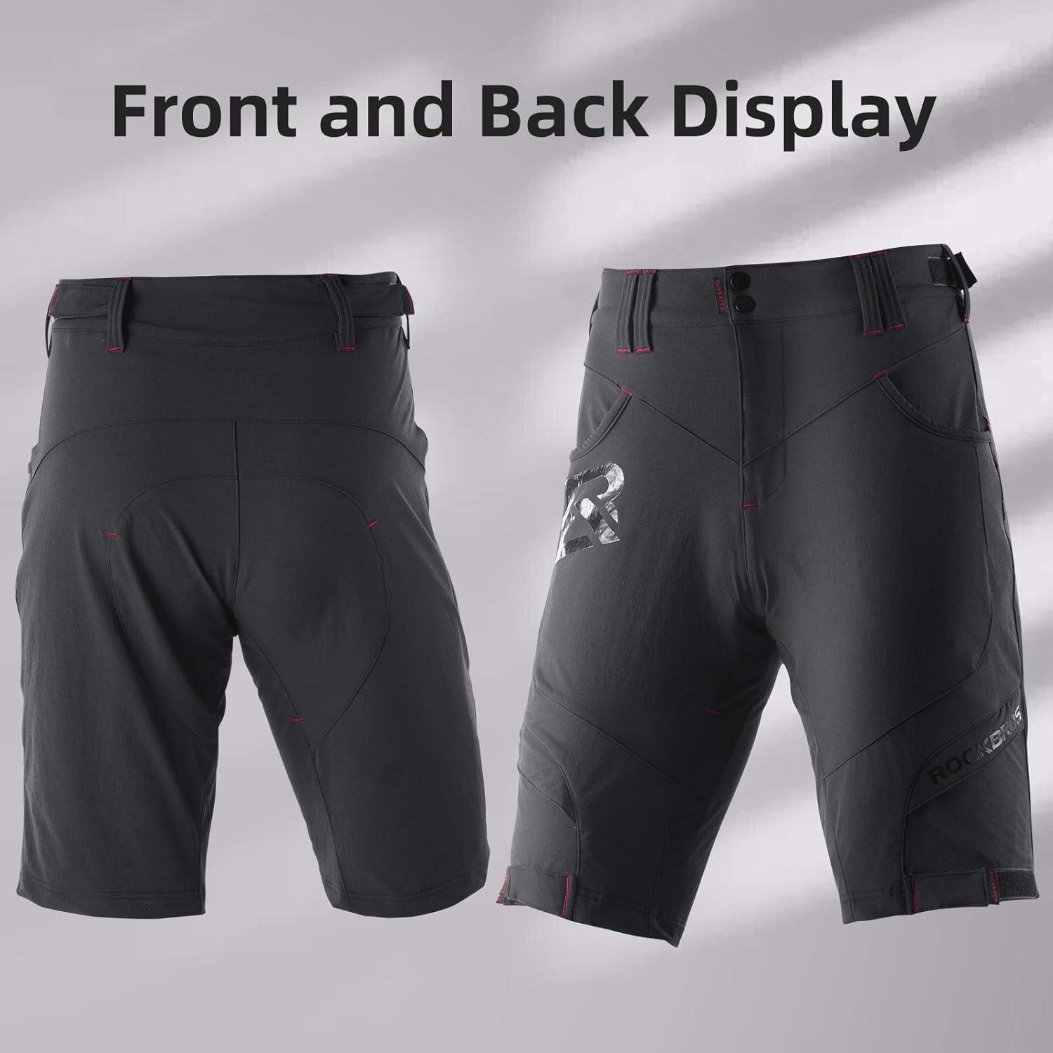 imageROCKBROS Mens Mountain Bike Shorts with Detachable 4D Padded Liner HookampLoop Waist amp Zipper Pocket Lightweight BaggyBlack