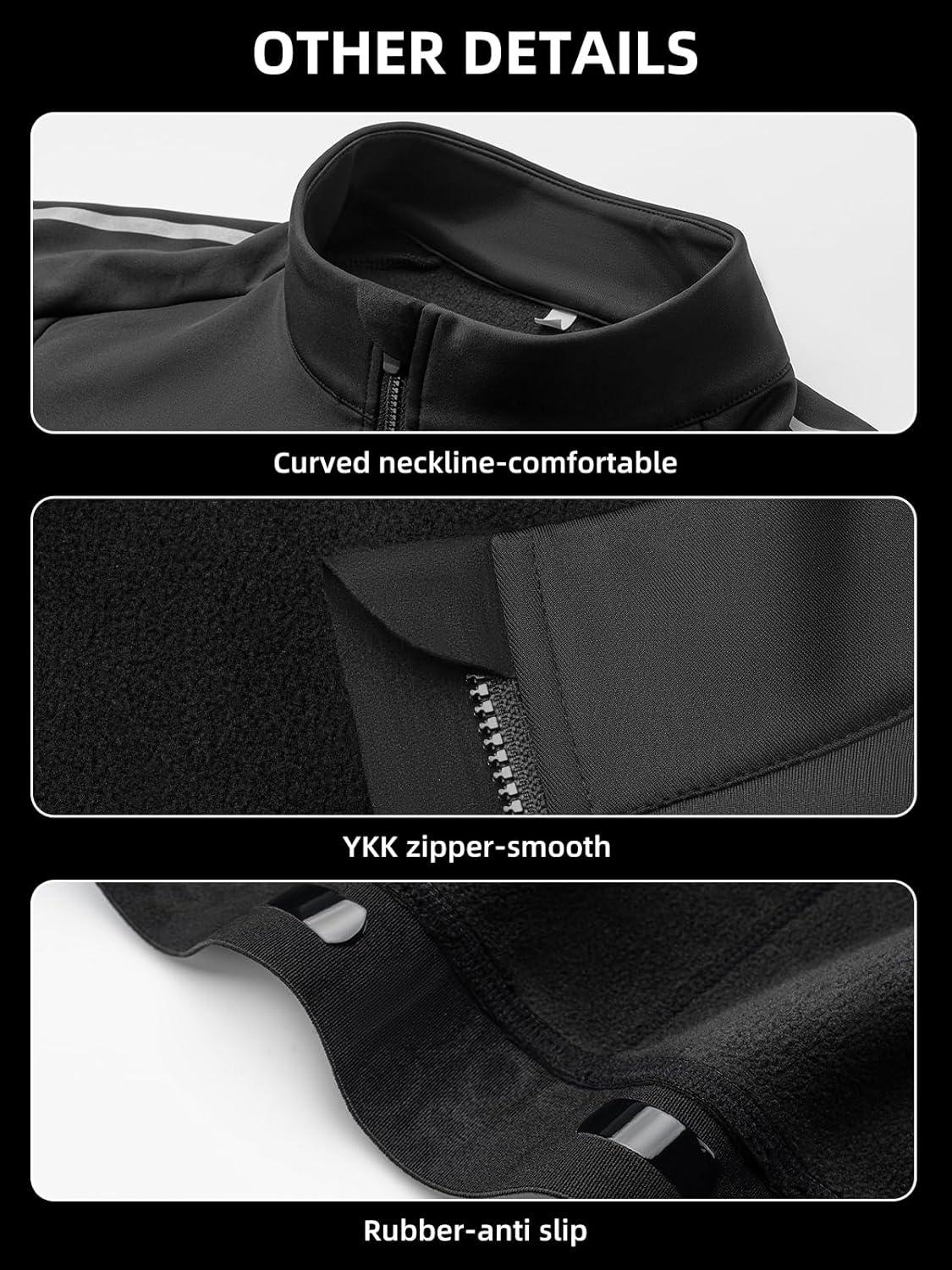 imageROCKBROS Mens Windproof Cycling Jacket with Doublelayer Fleece Lining 3 Back amp 2 Side Pockets Ideal for Running Motorcycle