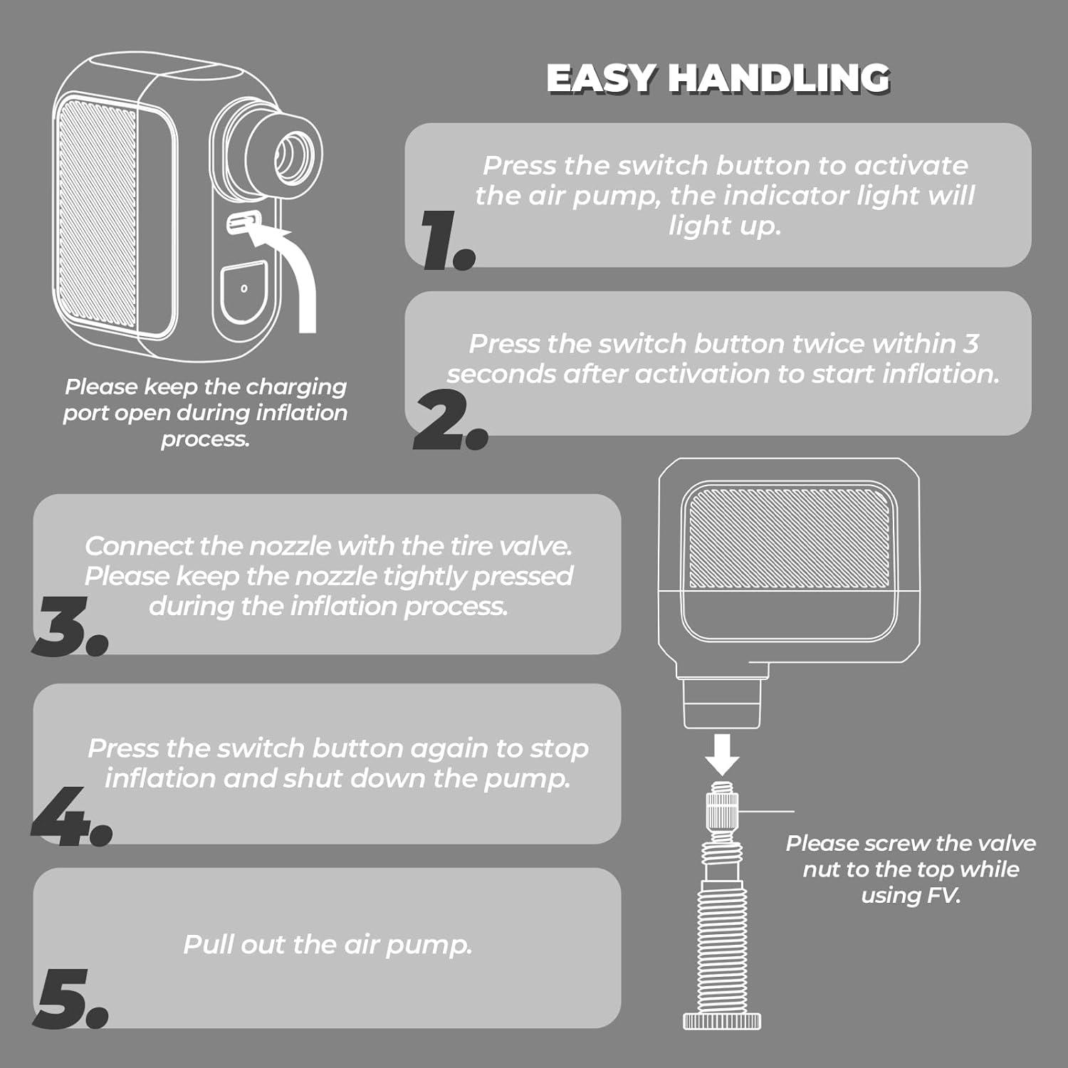 imageROCKBROS Mini Bike Pump Portable Bike Tire Pump 100PSI Electric Bike Pump Mini Air Pump Tire Inflator Rechargeable with Presta Schrader Valve