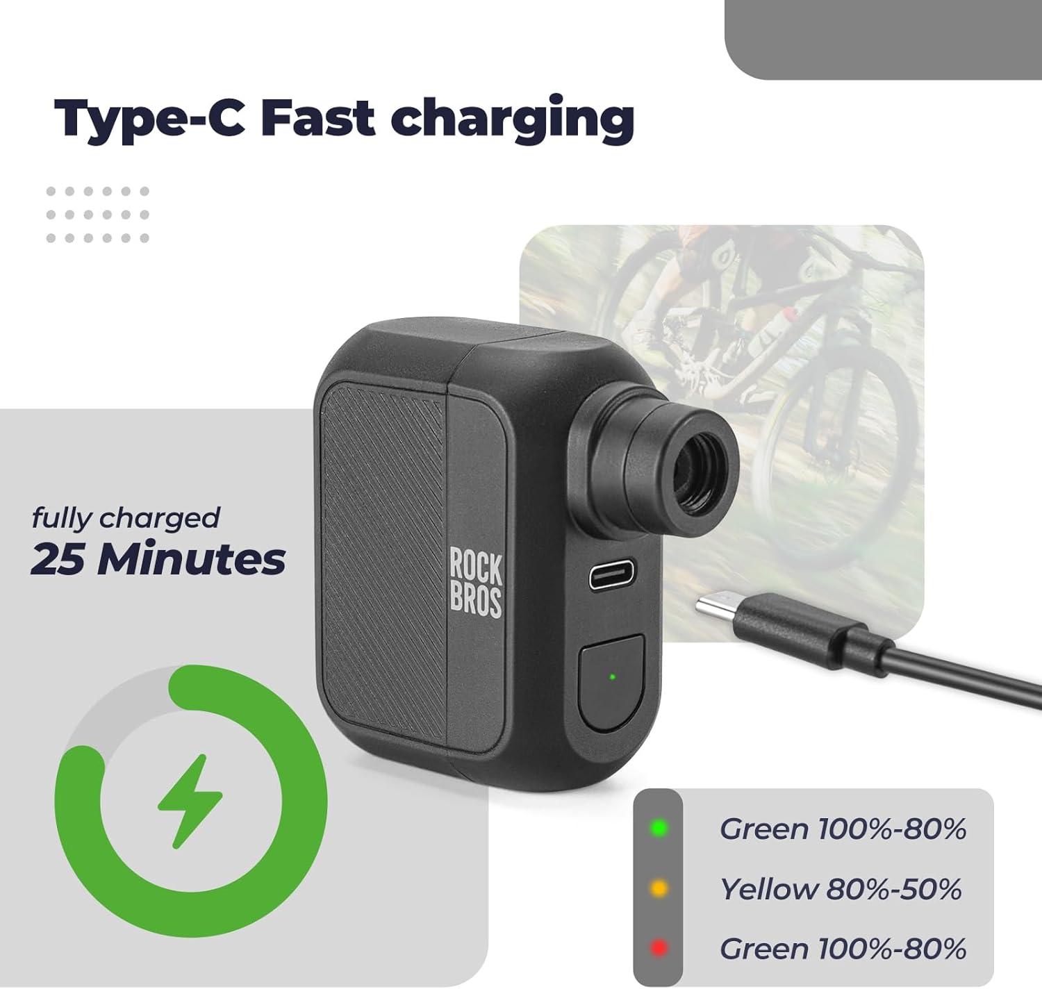 imageROCKBROS Mini Bike Pump Portable Bike Tire Pump 100PSI Electric Bike Pump Mini Air Pump Tire Inflator Rechargeable with Presta Schrader Valve