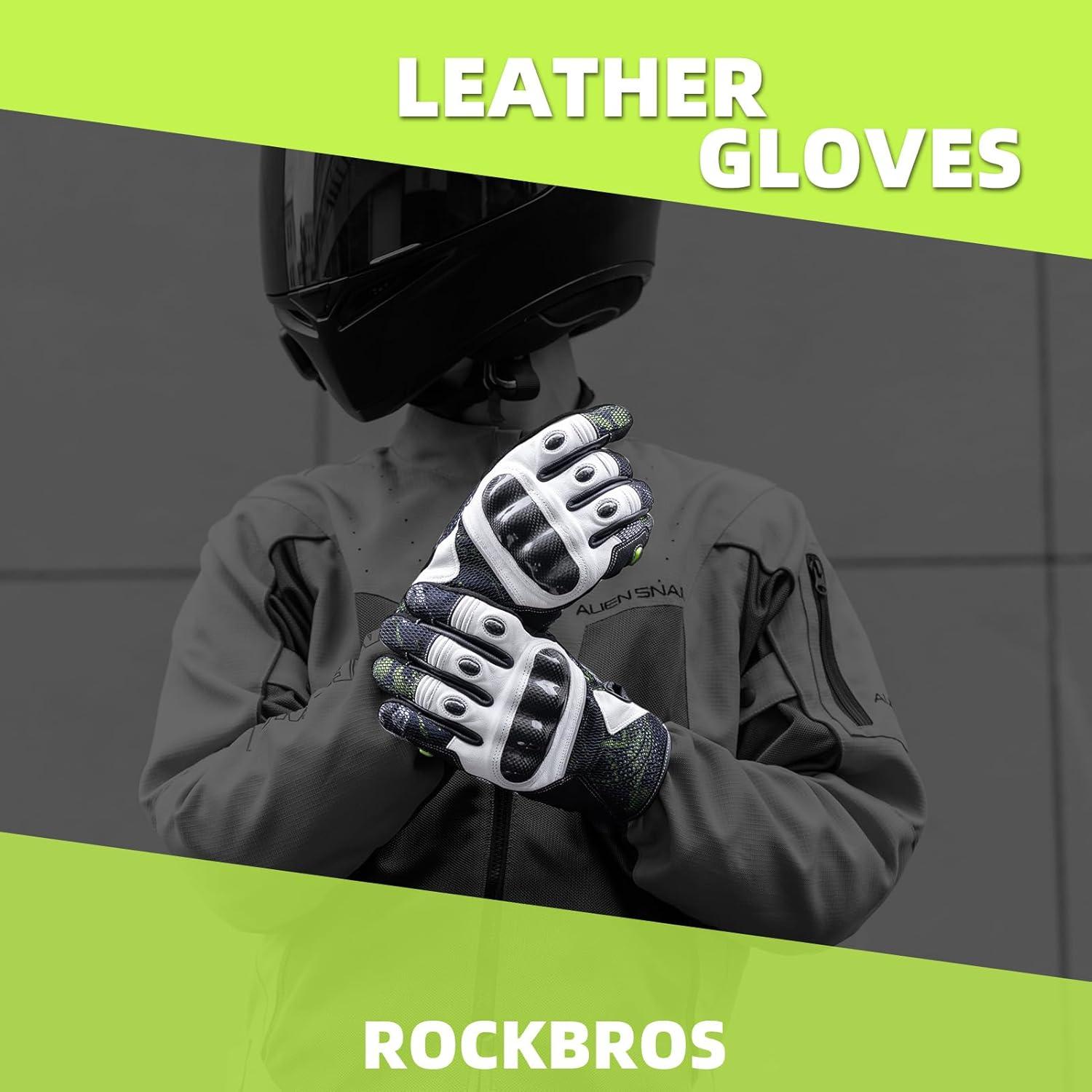 imageROCKBROS Motorcycle amp Mountain Bike for Men Women Green Carbon Fiber Knuckle Protection Motorbike PowersportsTouchscreen MTB Gloves for Dirt Bike Climbing RacingSkiingWorkXXLarge