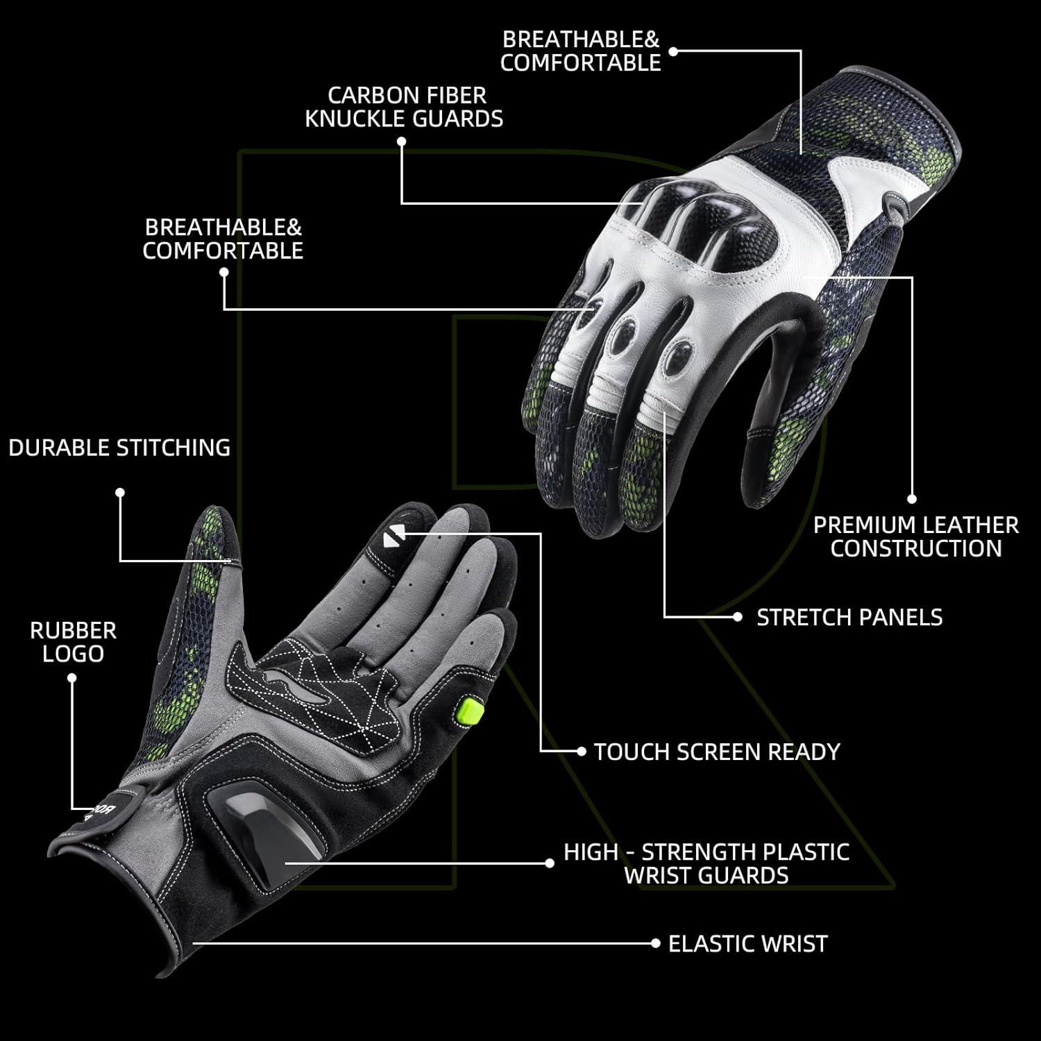 imageROCKBROS Motorcycle amp Mountain Bike for Men Women Green Carbon Fiber Knuckle Protection Motorbike PowersportsTouchscreen MTB Gloves for Dirt Bike Climbing RacingSkiingWorkXLarge