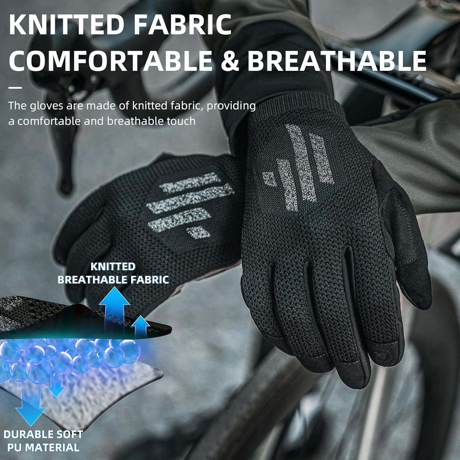 imageROCKBROS Mountain Bike Gloves for Men Cycling Glove Touch Screen AntiSlip Gloves Breathable Knitted Full Finger Bicycle Gloves for MTB Road Biking Outdoor Working Black Reflective Spring AutumnUS LAsia XL