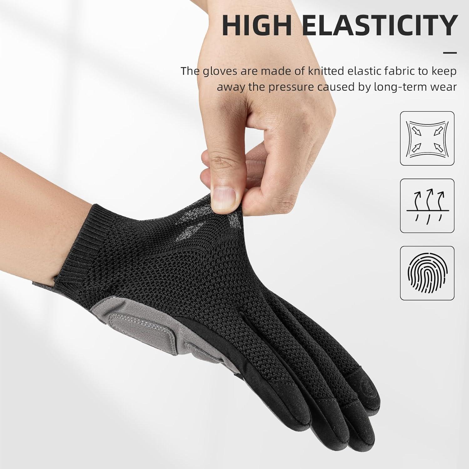 imageROCKBROS Mountain Bike Gloves for Men Cycling Glove Touch Screen AntiSlip Gloves Breathable Knitted Full Finger Bicycle Gloves for MTB Road Biking Outdoor Working Black Reflective Spring AutumnUS MAsia L