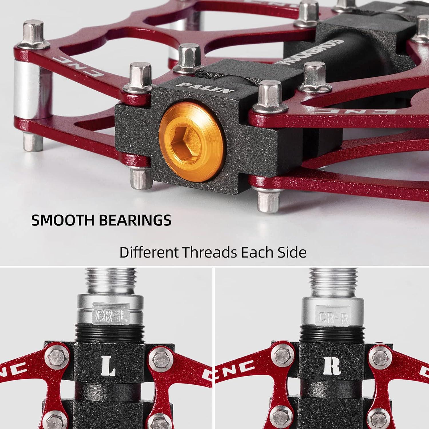 imageROCKBROS Mountain Bike Pedals MTB Pedals CNC NonSlip Lightweight Aluminum Alloy Bicycle Pedals Sealed Bearings Bicycle Platform Pedals 916 BMX Road Bike PedalRed 2
