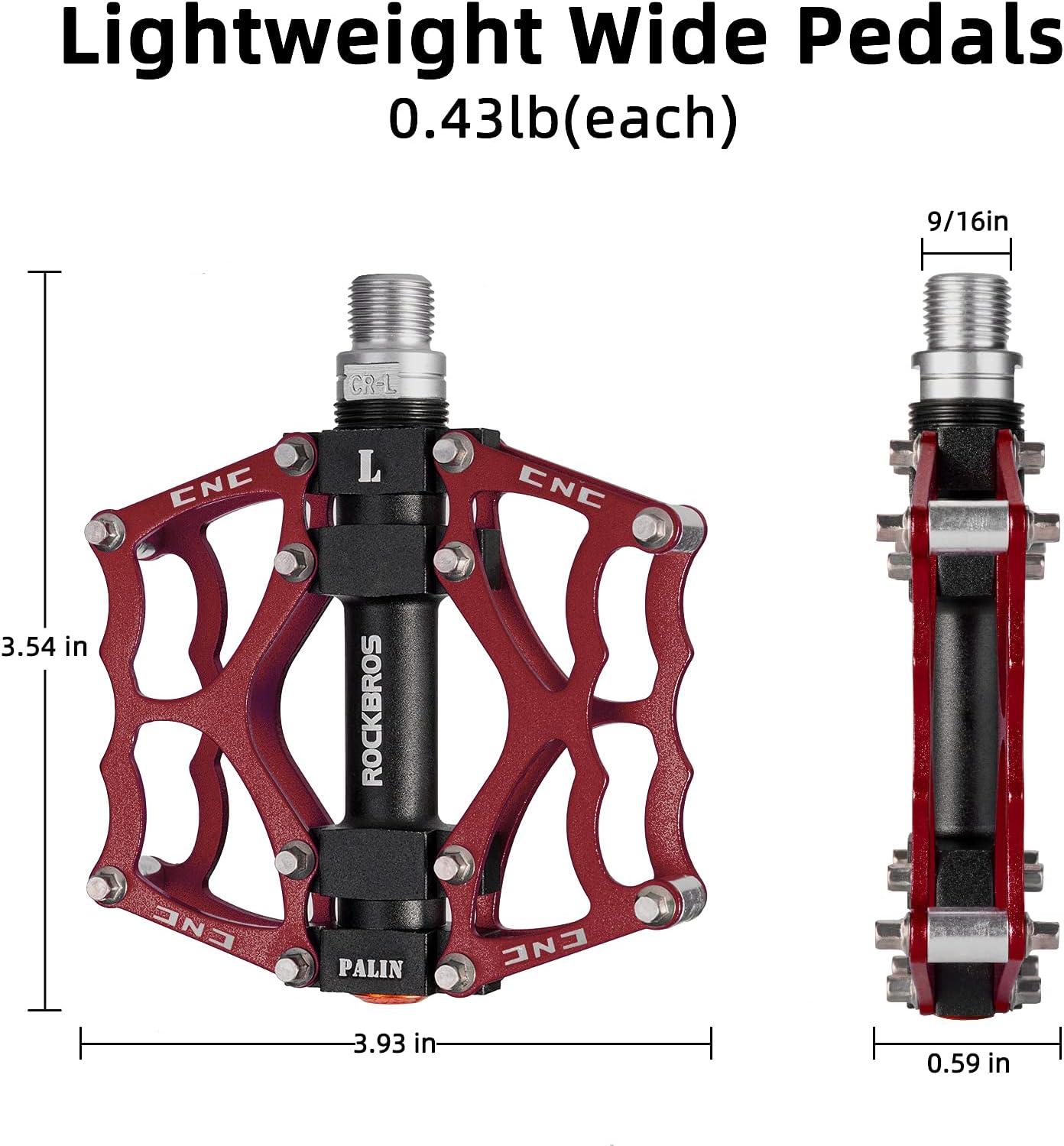 imageROCKBROS Mountain Bike Pedals MTB Pedals CNC NonSlip Lightweight Aluminum Alloy Bicycle Pedals Sealed Bearings Bicycle Platform Pedals 916 BMX Road Bike PedalRed 2