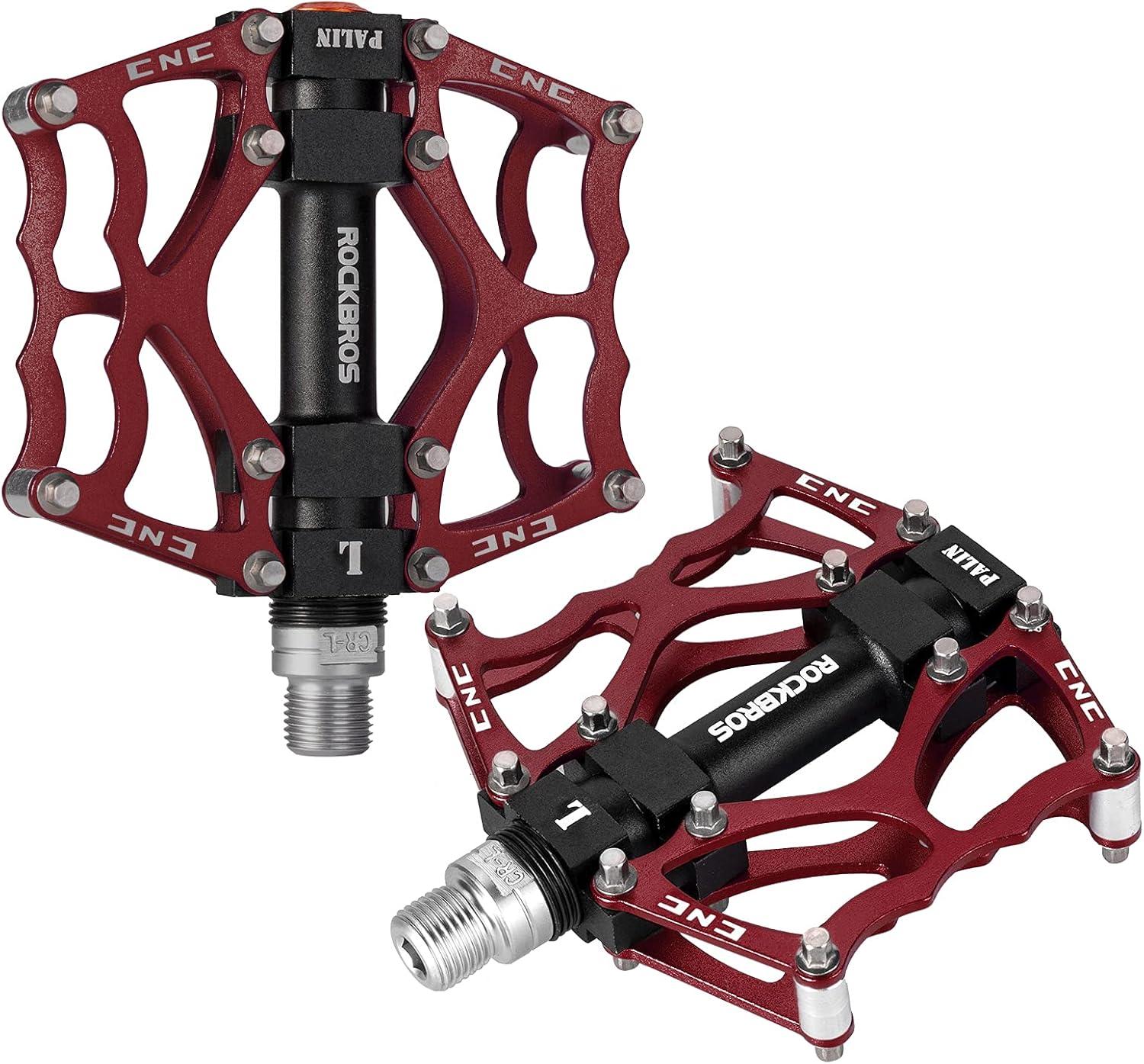imageROCKBROS Mountain Bike Pedals MTB Pedals CNC NonSlip Lightweight Aluminum Alloy Bicycle Pedals Sealed Bearings Bicycle Platform Pedals 916 BMX Road Bike PedalRed 2