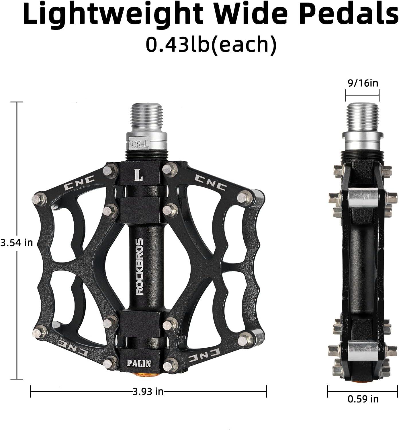 imageROCKBROS Mountain Bike Pedals MTB Pedals CNC NonSlip Lightweight Aluminum Alloy Bicycle Pedals Sealed Bearings Bicycle Platform Pedals 916 BMX Road Bike PedalBlack 2